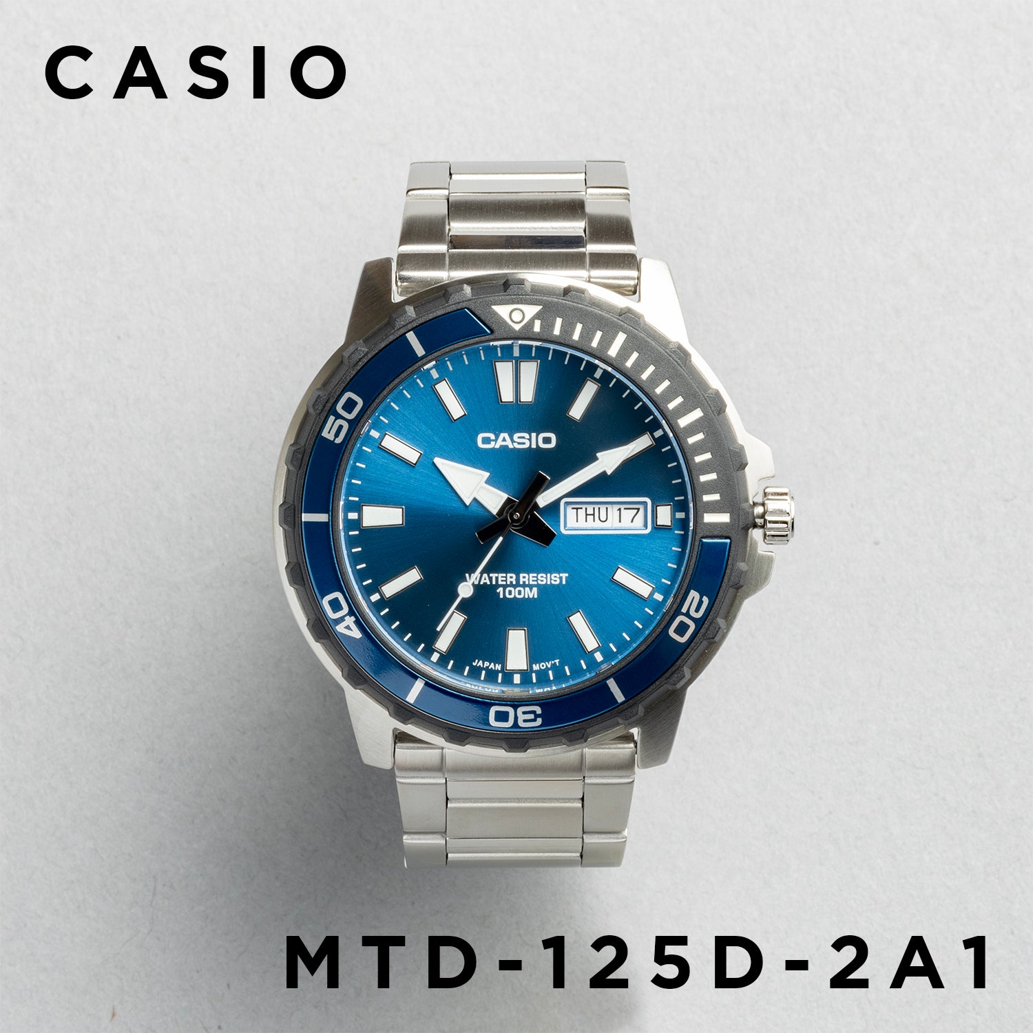 CASIO カシオ MTD-125D-2A1 シルバー ブルー文字盤 アナログ メンズ 腕時計 正面