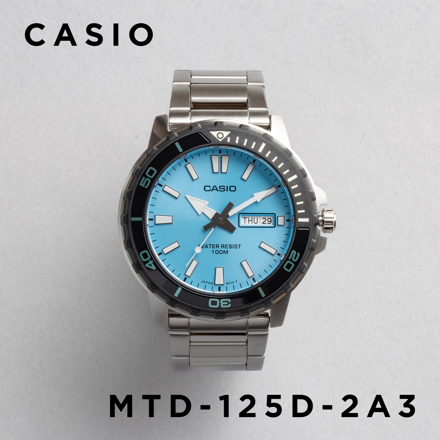 CASIO カシオ MTD-125D-2A3 シルバー ブルー文字盤 アナログ メンズ 腕時計 正面