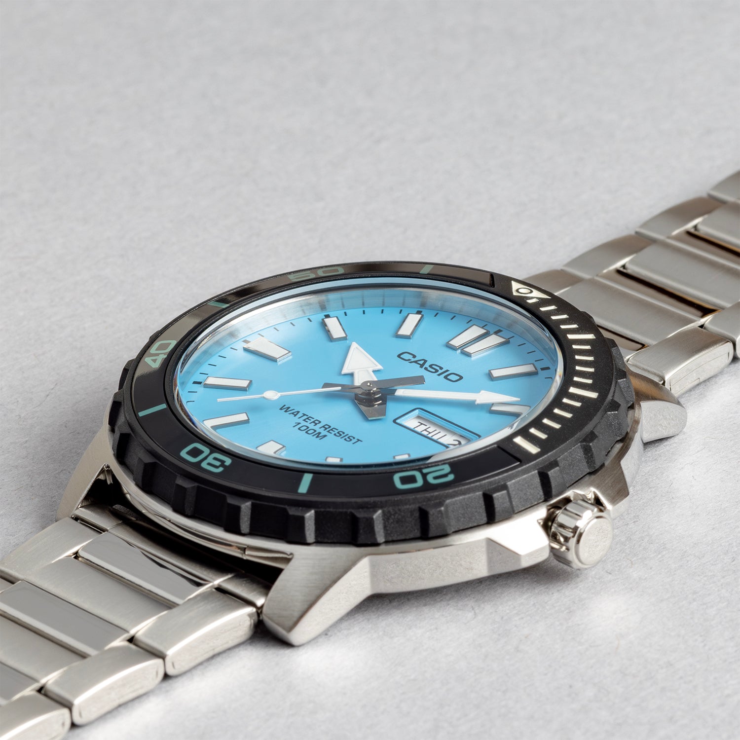 CASIO カシオ MTD-125D-2A3 シルバー ブルー文字盤 アナログ メンズ 腕時計 斜め