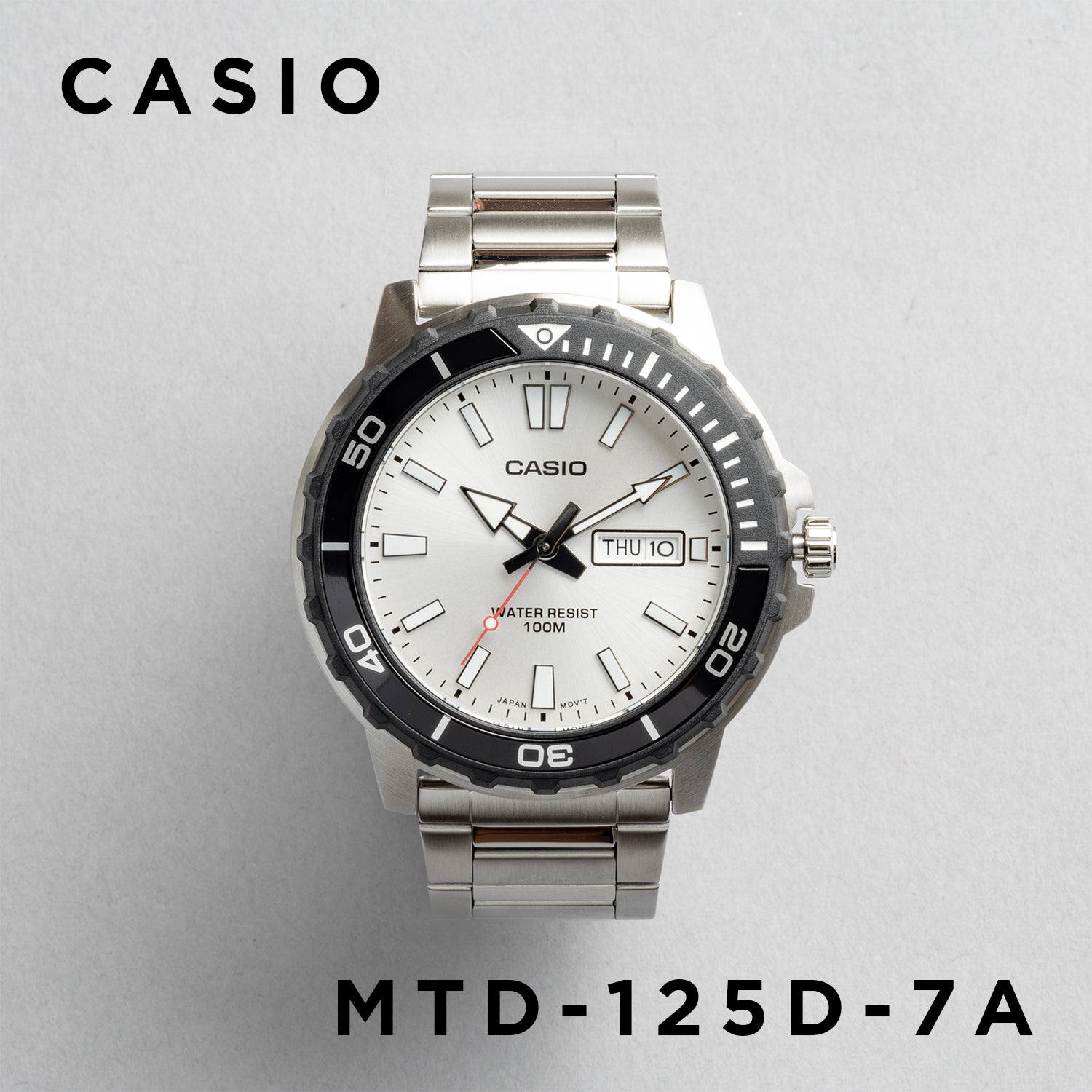 CASIO カシオ MTD-125D-7A シルバー シルバー文字盤 アナログ メンズ 腕時計 正面