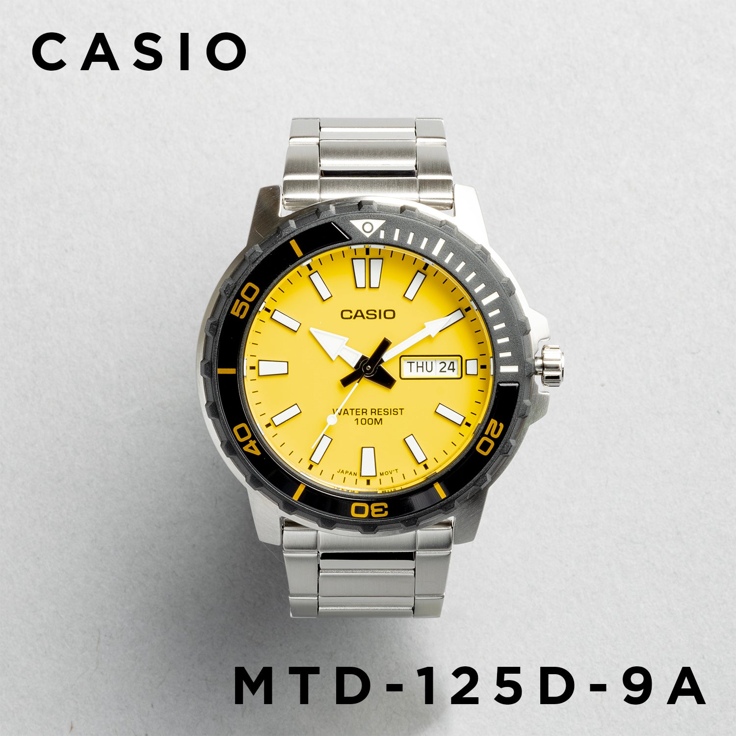 CASIO カシオ MTD-125D-9A シルバー イエロー文字盤 アナログ メンズ 腕時計 正面