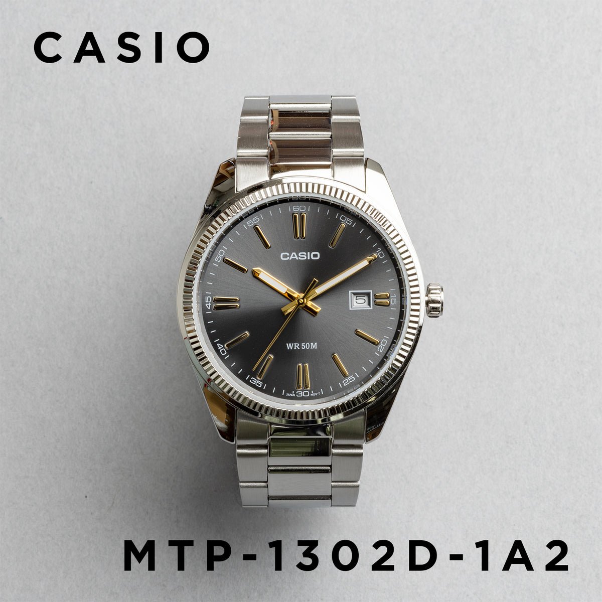 CASIO カシオ MTP-1302D-1A2 シルバー ブラック文字盤 アナログ メンズ 腕時計 正面