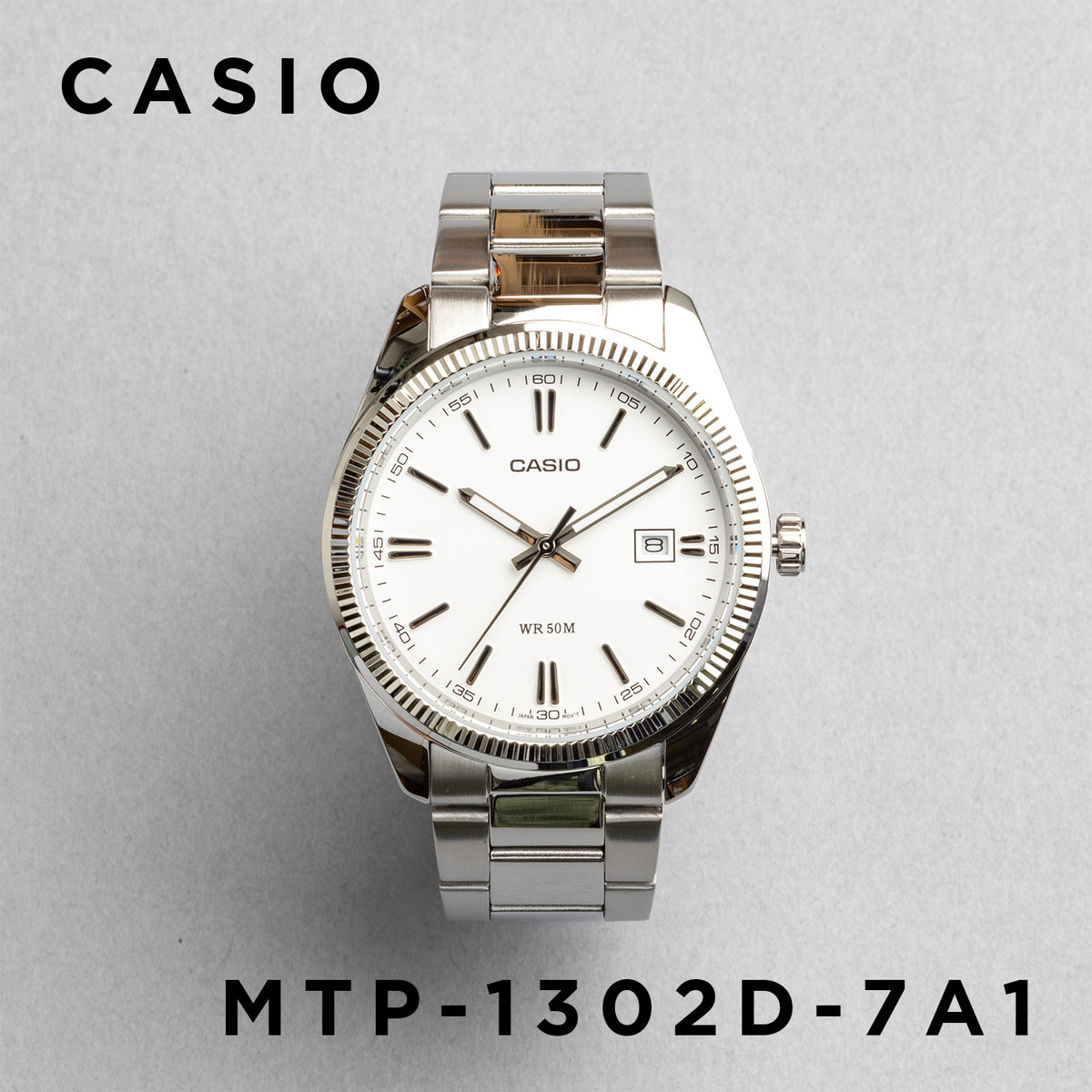 CASIO カシオ MTP-1302D-7A1 シルバー ホワイト文字盤 アナログ メンズ 腕時計 正面