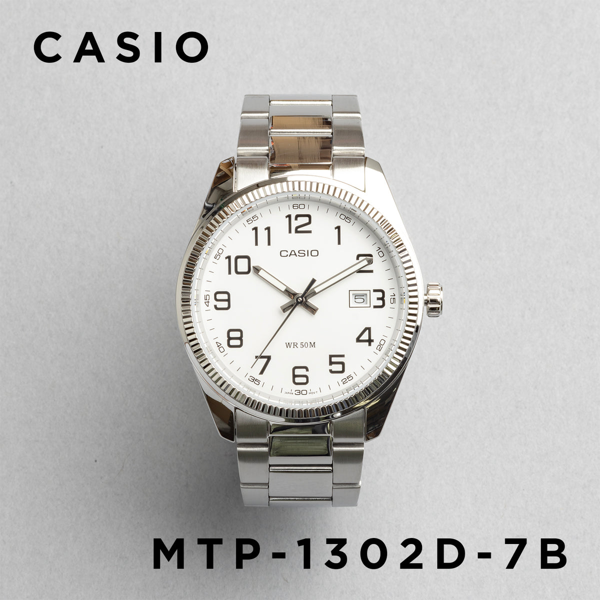 CASIO カシオ MTP-1302D-7B シルバー ホワイト文字盤 アナログ メンズ 腕時計 正面