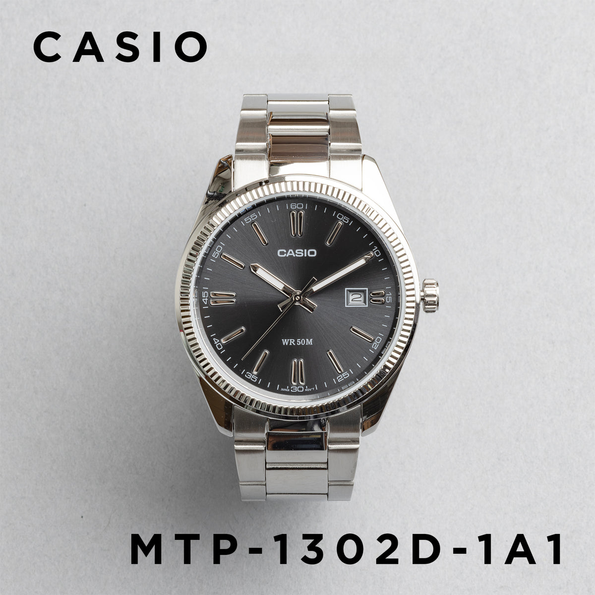 CASIO カシオ MTP-1302D-1A1 シルバー ブラック文字盤 アナログ メンズ 腕時計 正面