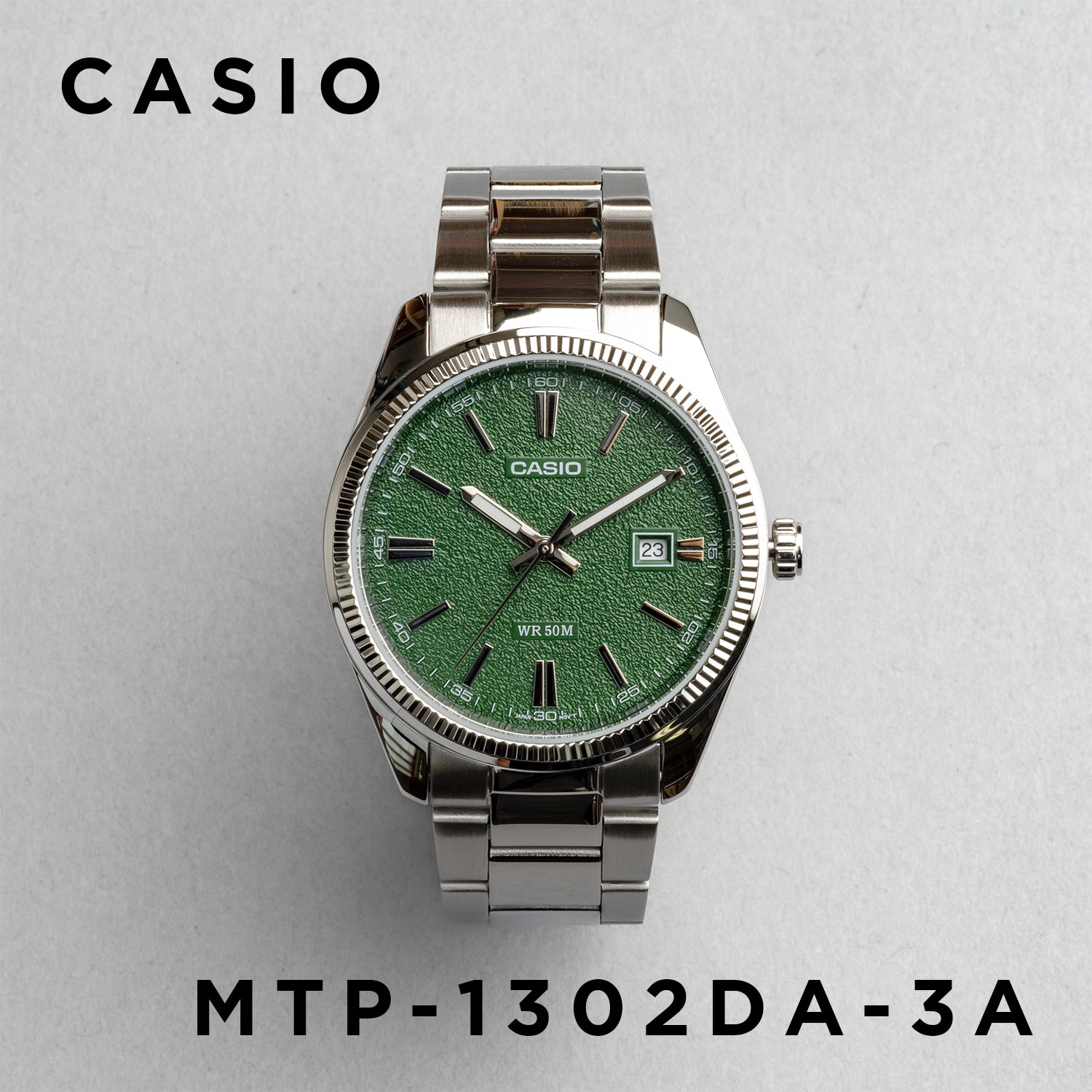 CASIO カシオ MTP-1302DA-3A シルバー グリーン文字盤 アナログ メンズ 腕時計 正面