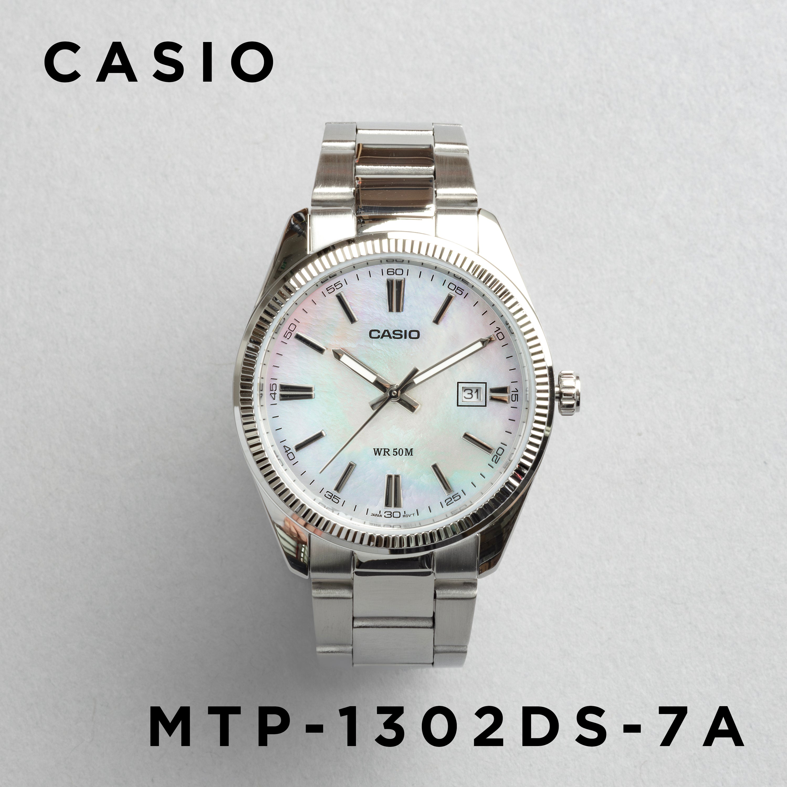 CASIO カシオ MTP-1302DS-7A シルバー パールホワイト文字盤 アナログ メンズ 腕時計 正面