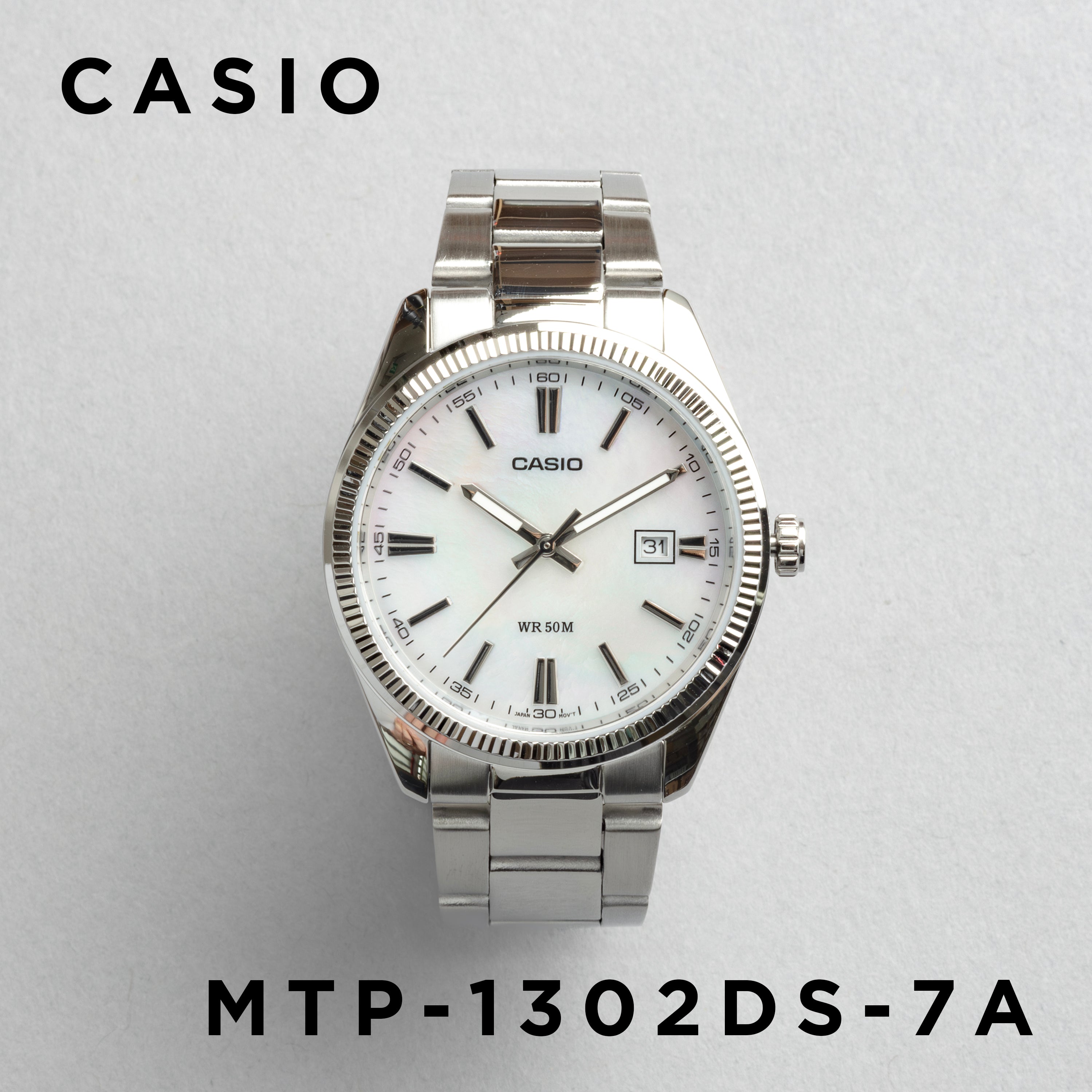 CASIO カシオ MTP-1302DS-7A シルバー パールホワイト文字盤 アナログ メンズ 腕時計 正面