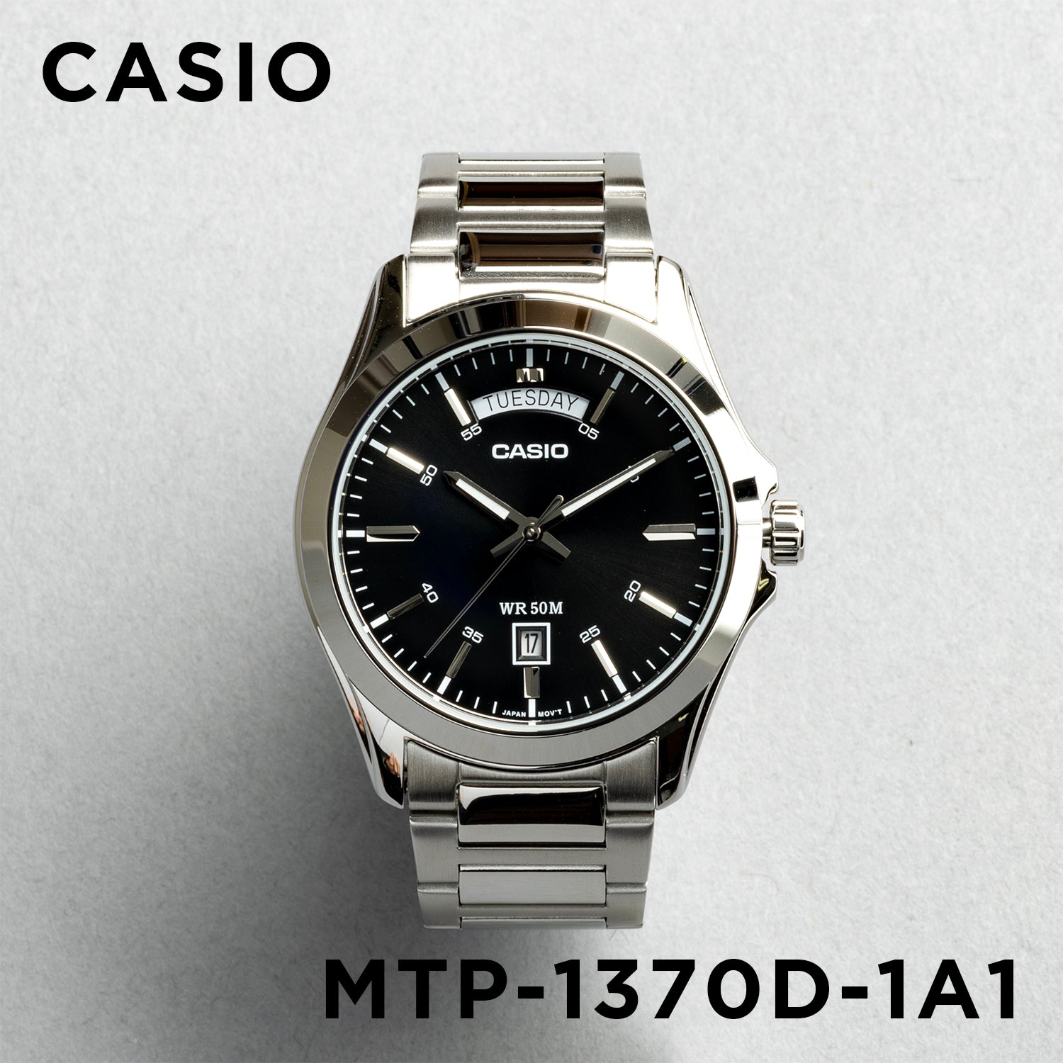CASIO カシオ MTP-1370D-1A1 シルバー ブラック文字盤 アナログ メンズ 腕時計 正面