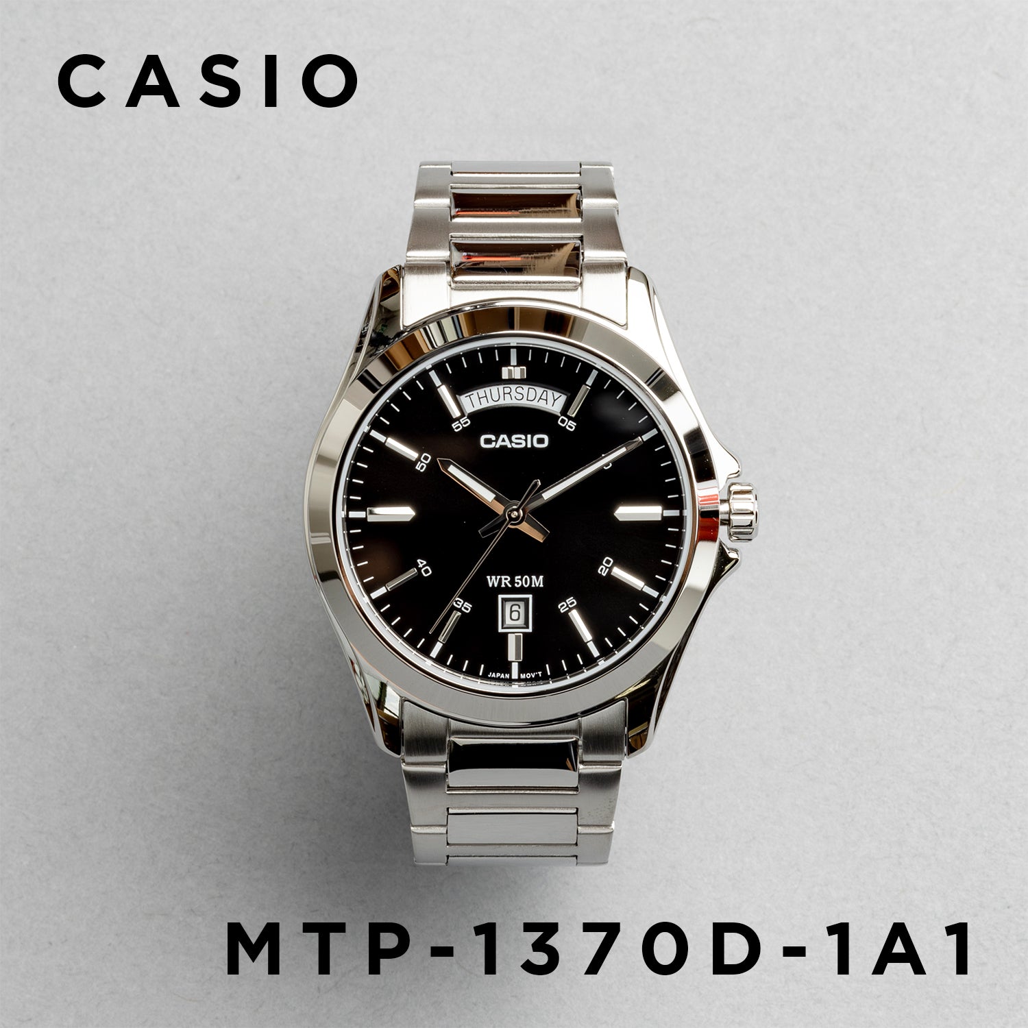 CASIO カシオ MTP-1370D-1A1 シルバー ブラック文字盤 アナログ メンズ 腕時計 正面