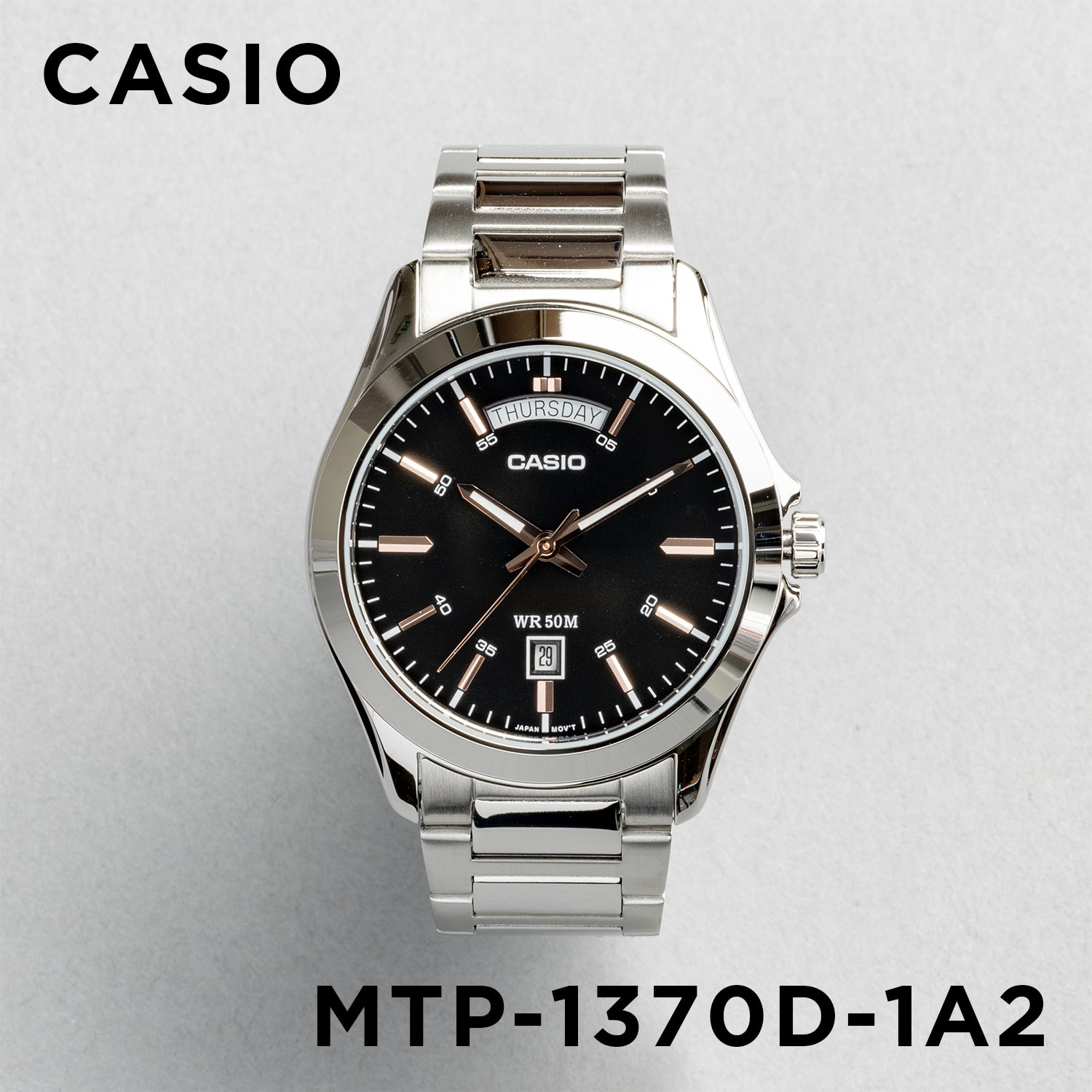 CASIO カシオ MTP-1370D-1A2 シルバー ブラック文字盤 アナログ メンズ 腕時計 正面
