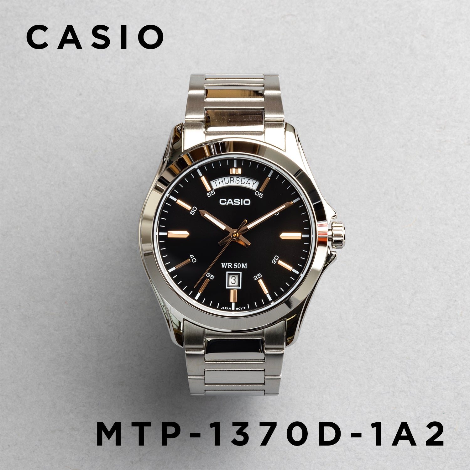 CASIO カシオ MTP-1370D-1A2 シルバー ブラック文字盤 アナログ メンズ 腕時計 正面