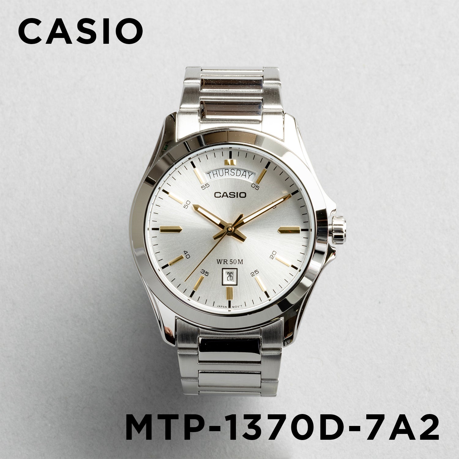 CASIO カシオ MTP-1370D-7A2 シルバー シルバー文字盤 アナログ メンズ 腕時計 正面
