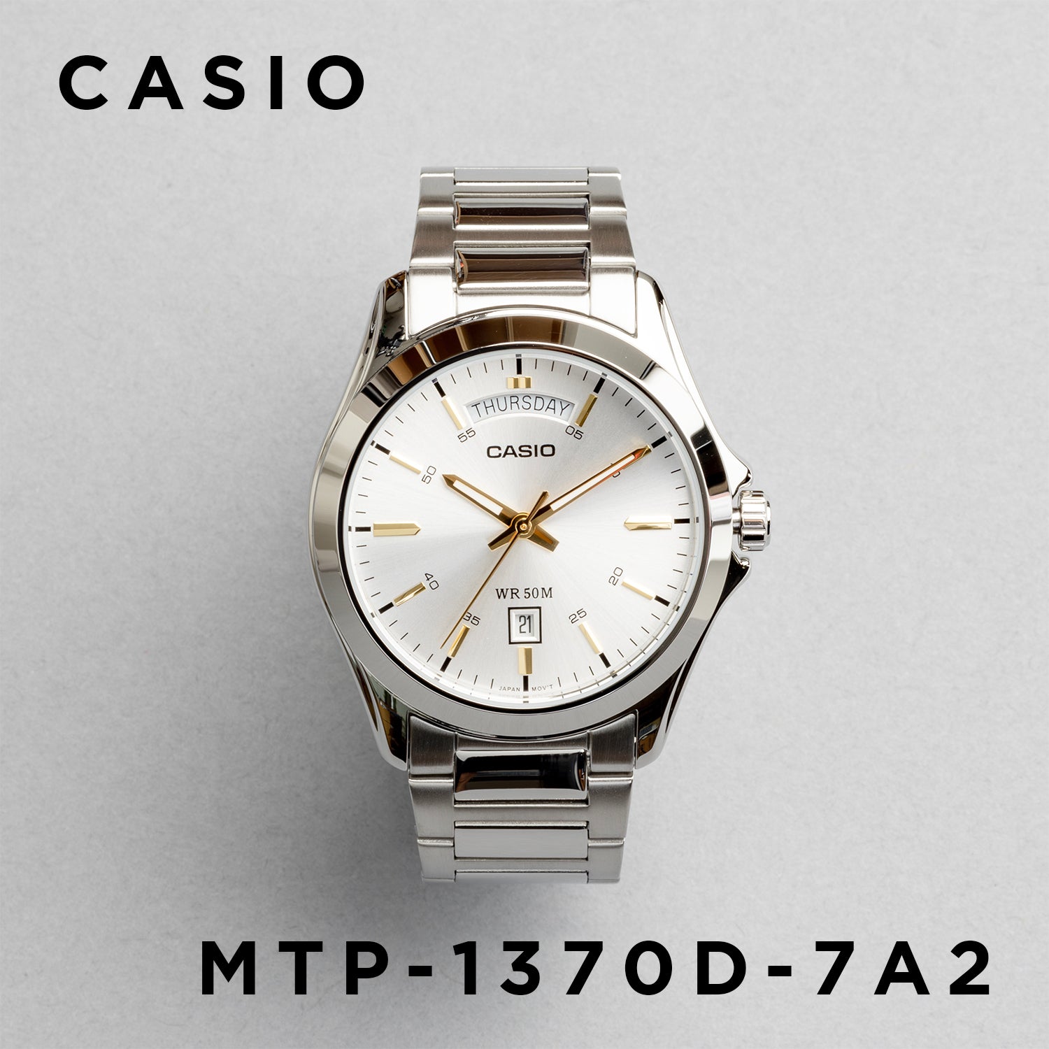 CASIO カシオ MTP-1370D-7A2 シルバー シルバー文字盤 アナログ メンズ 腕時計 正面
