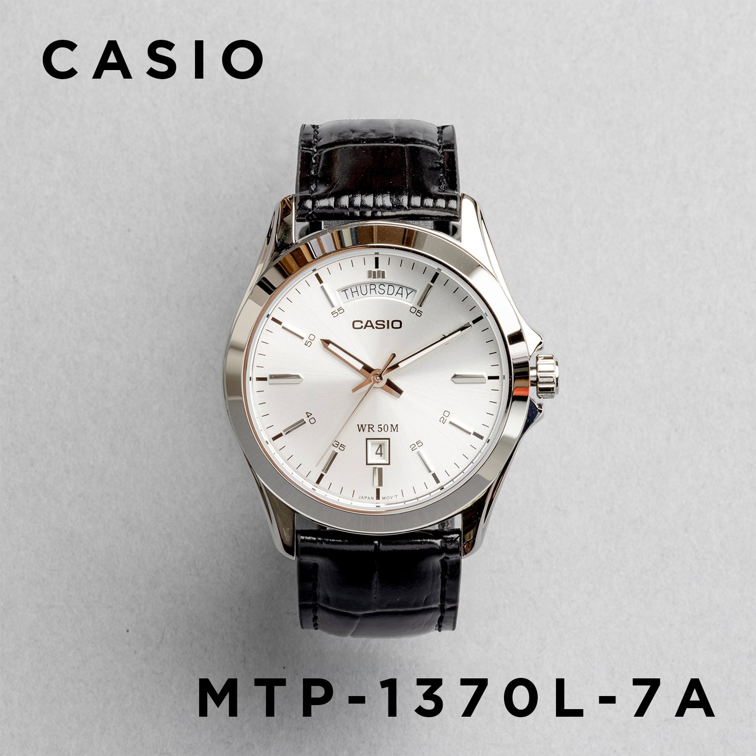 CASIO カシオ MTP-1370L-7A ブラック シルバー文字盤 アナログ メンズ 腕時計 正面