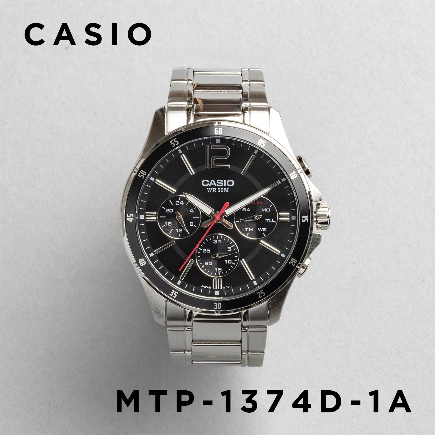 CASIO カシオ MTP-1374D-1A シルバー ブラック文字盤 アナログ メンズ 腕時計 正面