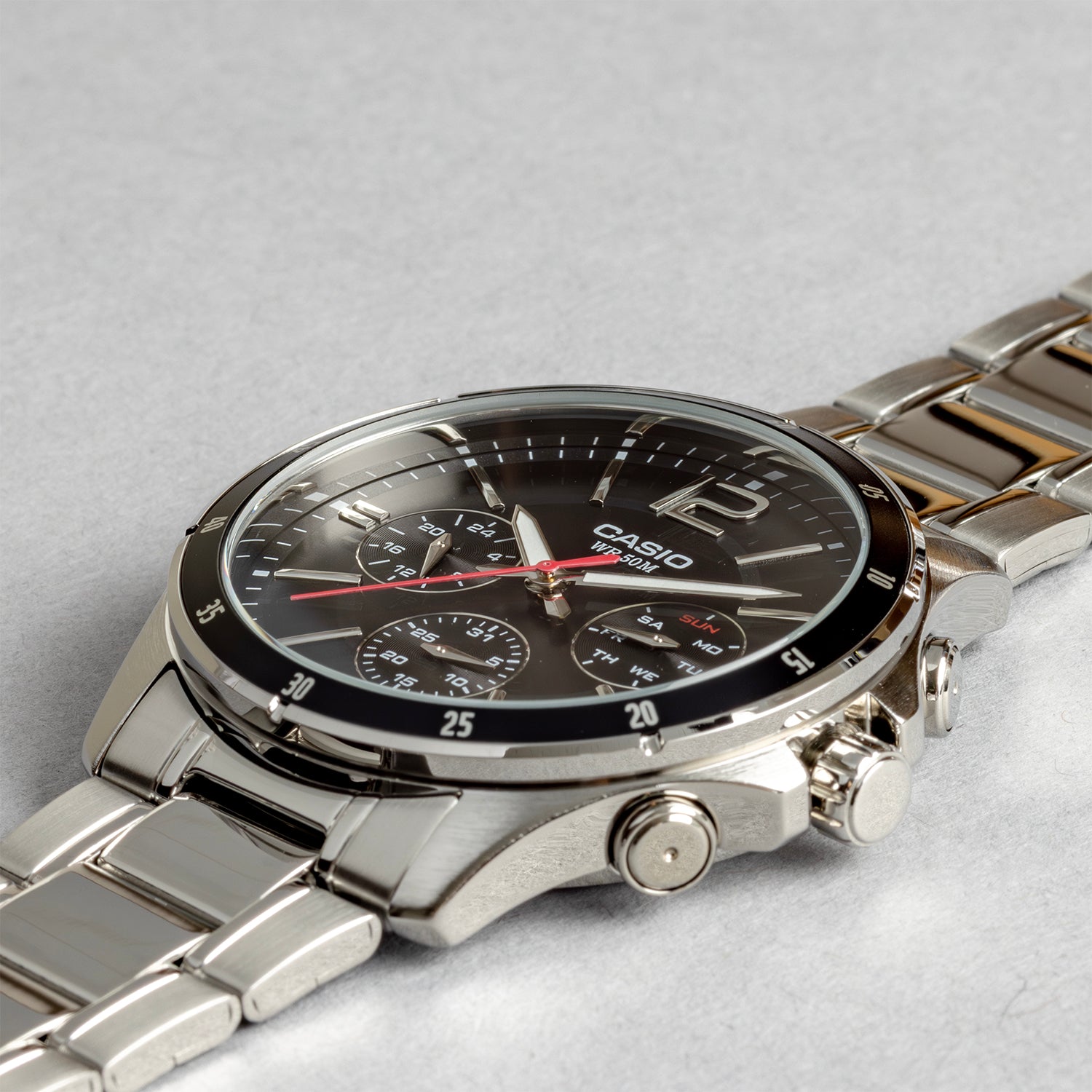 CASIO カシオ MTP-1374D-1A シルバー ブラック文字盤 アナログ メンズ 腕時計 斜め