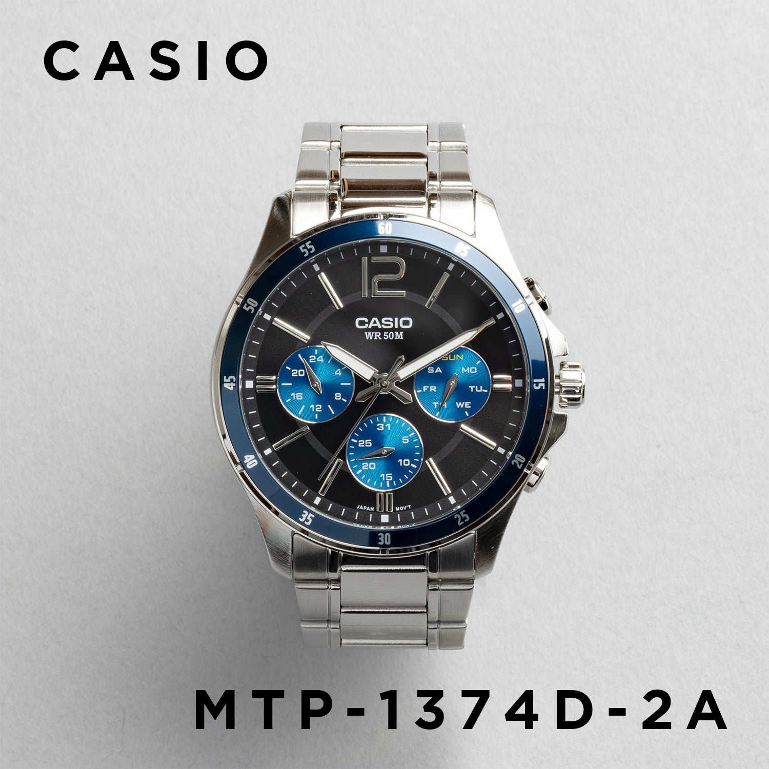 CASIO カシオ MTP‑1374D‑2A シルバー ブラック文字盤 アナログ メンズ 腕時計 正面