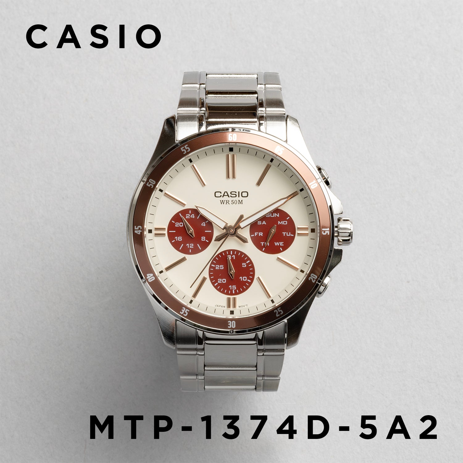 CASIO カシオ MTP-1374D-5A2 シルバー アイボリー文字盤 アナログ メンズ 腕時計 正面