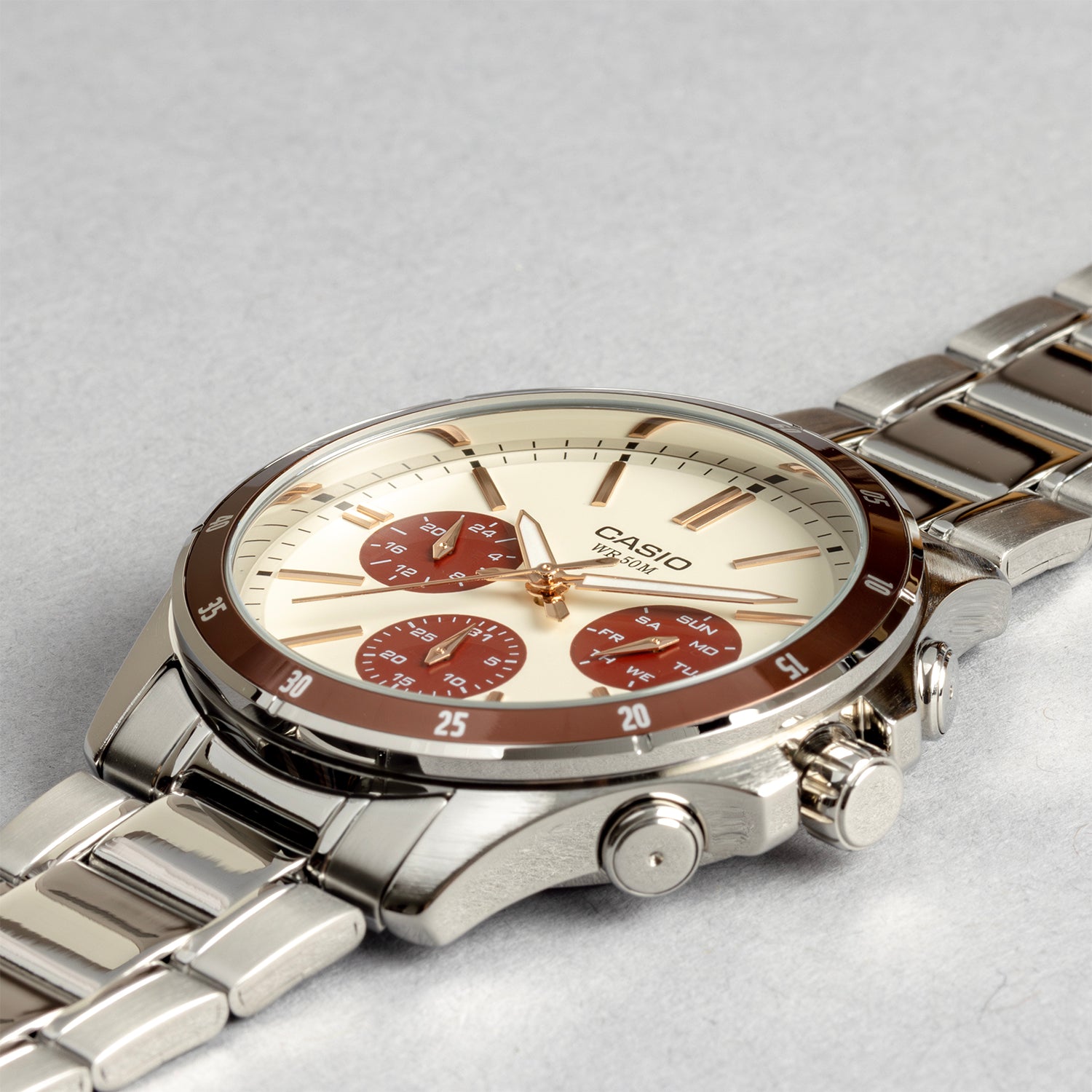 CASIO カシオ MTP-1374D-5A2 シルバー アイボリー文字盤 アナログ メンズ 腕時計 斜め