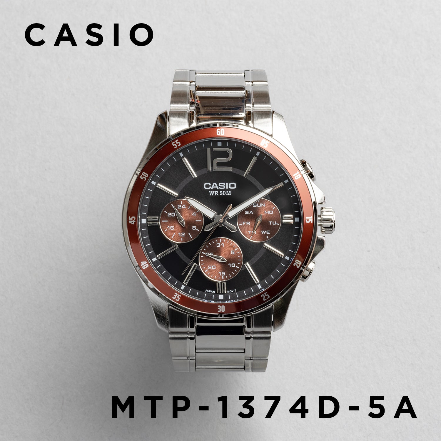 CASIO カシオ MTP-1374D-5A シルバー ブラック文字盤 アナログ メンズ 腕時計 正面
