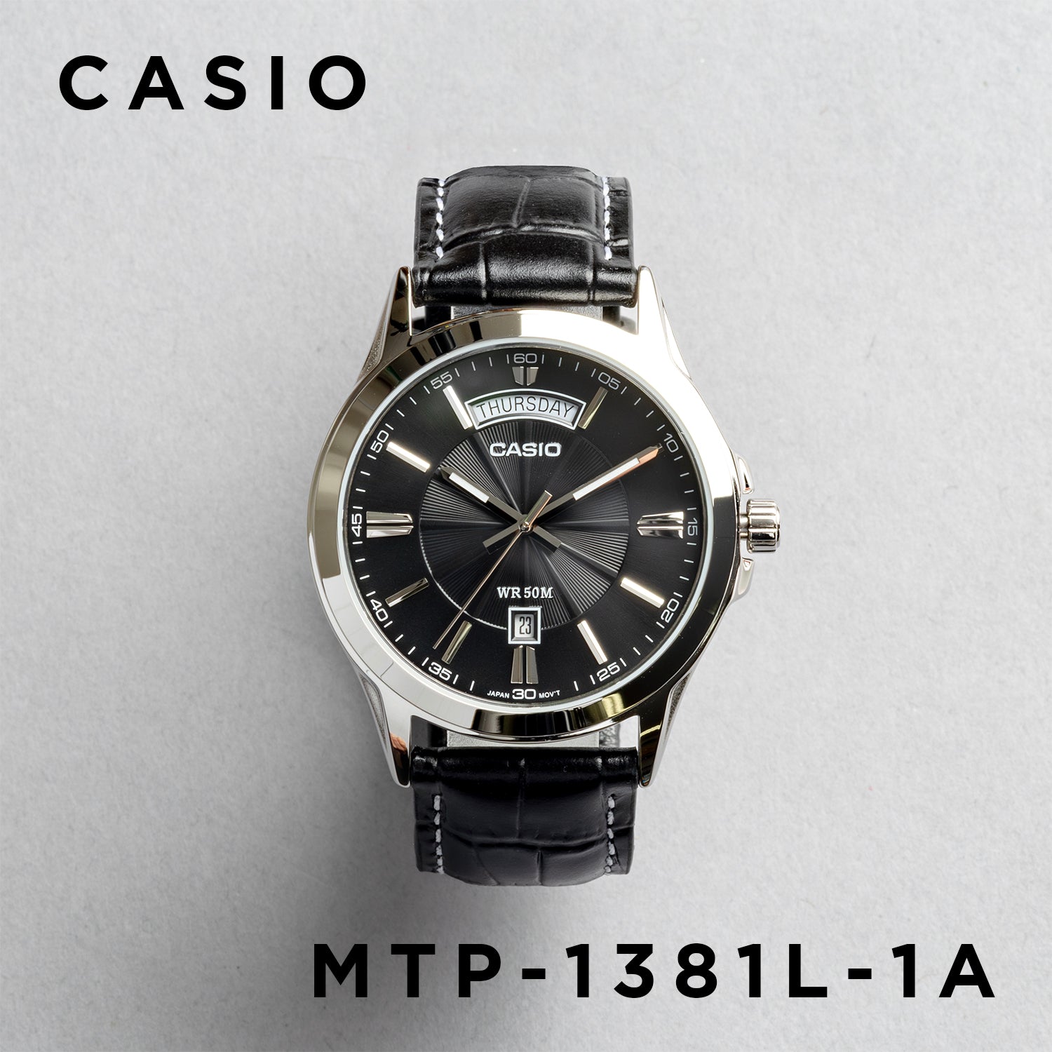 CASIO カシオ MTP-1381L-1A ブラック ブラック文字盤 アナログ メンズ 腕時計 正面