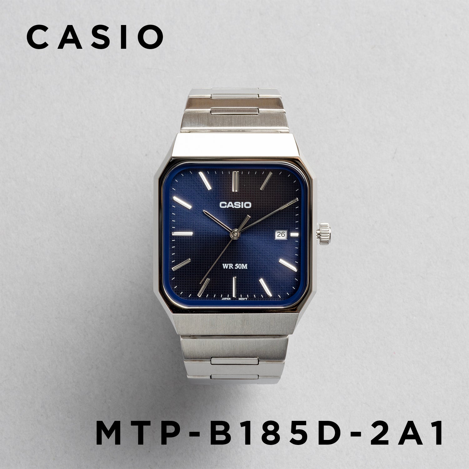 CASIO カシオ MTP-B185D-2A1 シルバー ネイビー文字盤 アナログ メンズ 腕時計 正面