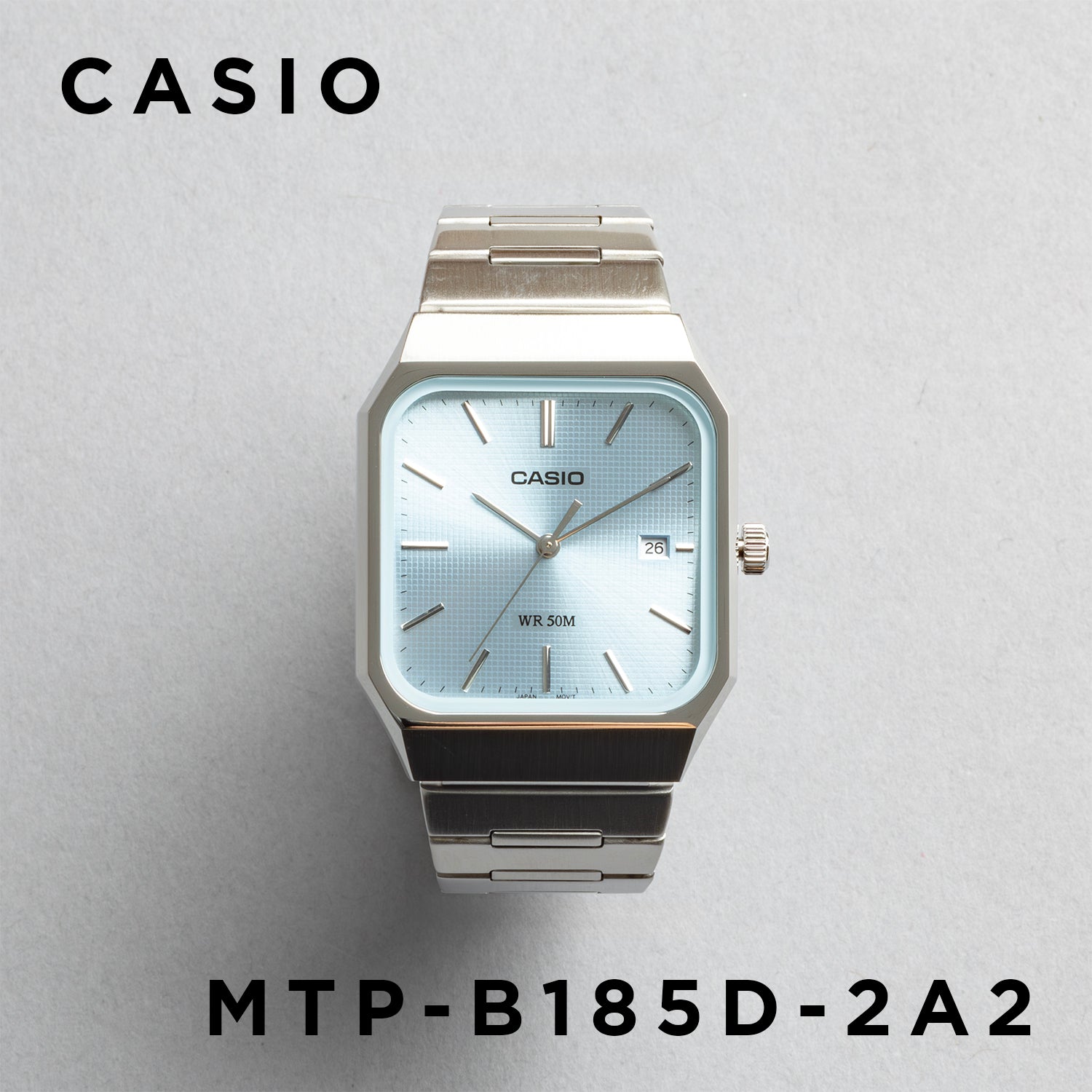 CASIO カシオ MTP-B185D-2A2 シルバー ブルー文字盤 アナログ メンズ 腕時計 正面