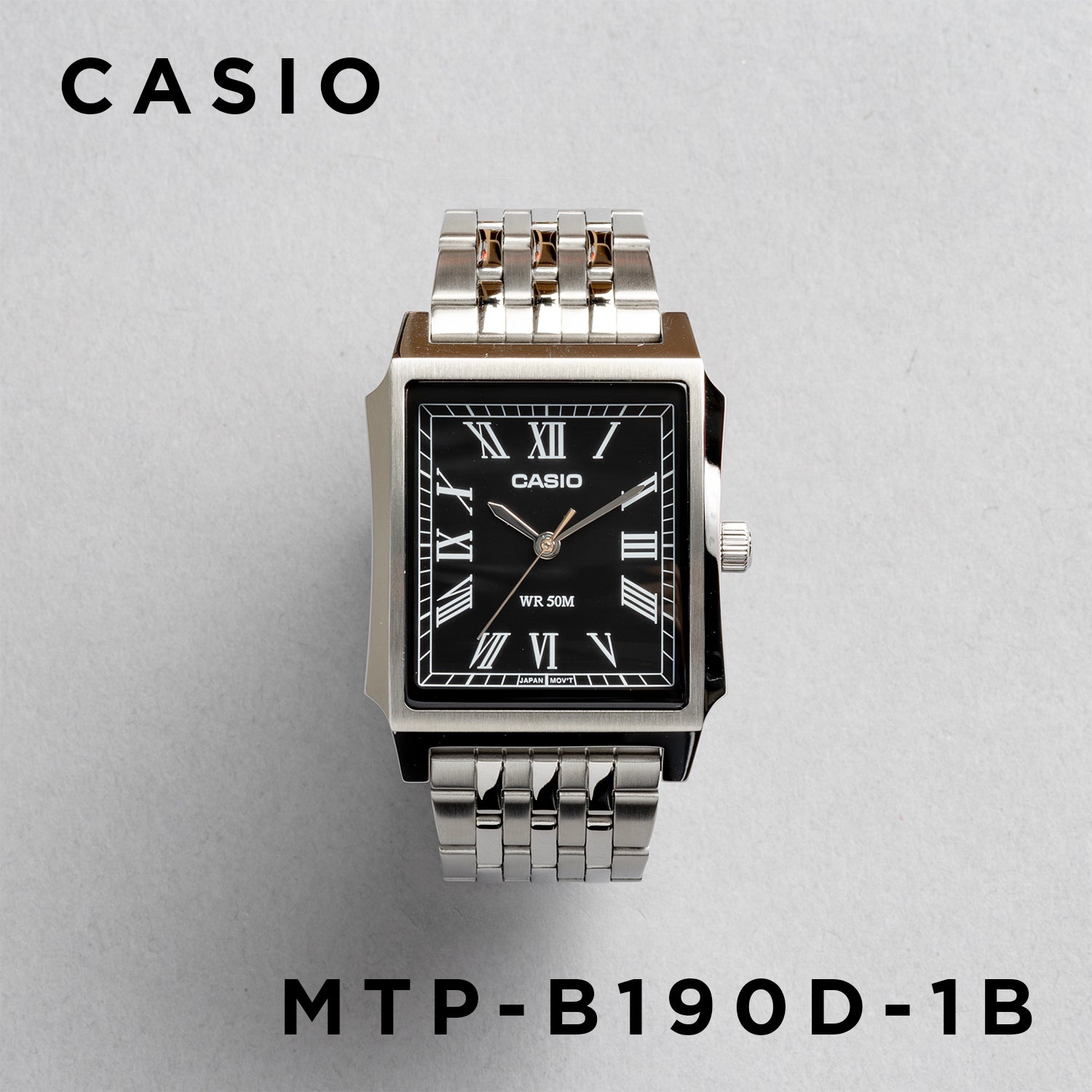 CASIO カシオ MTP-B190D-1B シルバー ブラック文字盤 アナログ メンズ 腕時計 正面