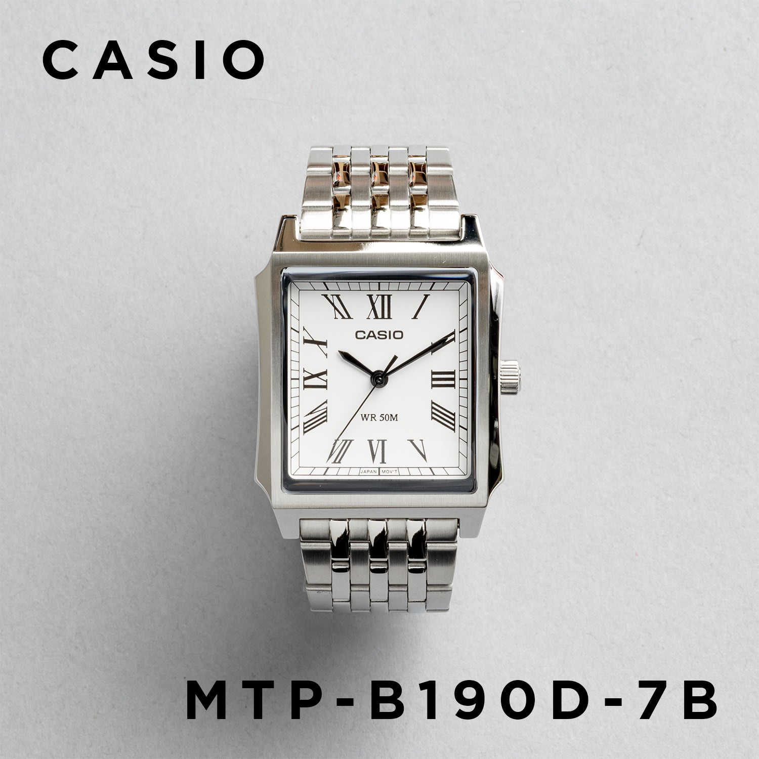 CASIO カシオ MTP-B190D-7B シルバー ホワイト文字盤 アナログ メンズ 腕時計 正面