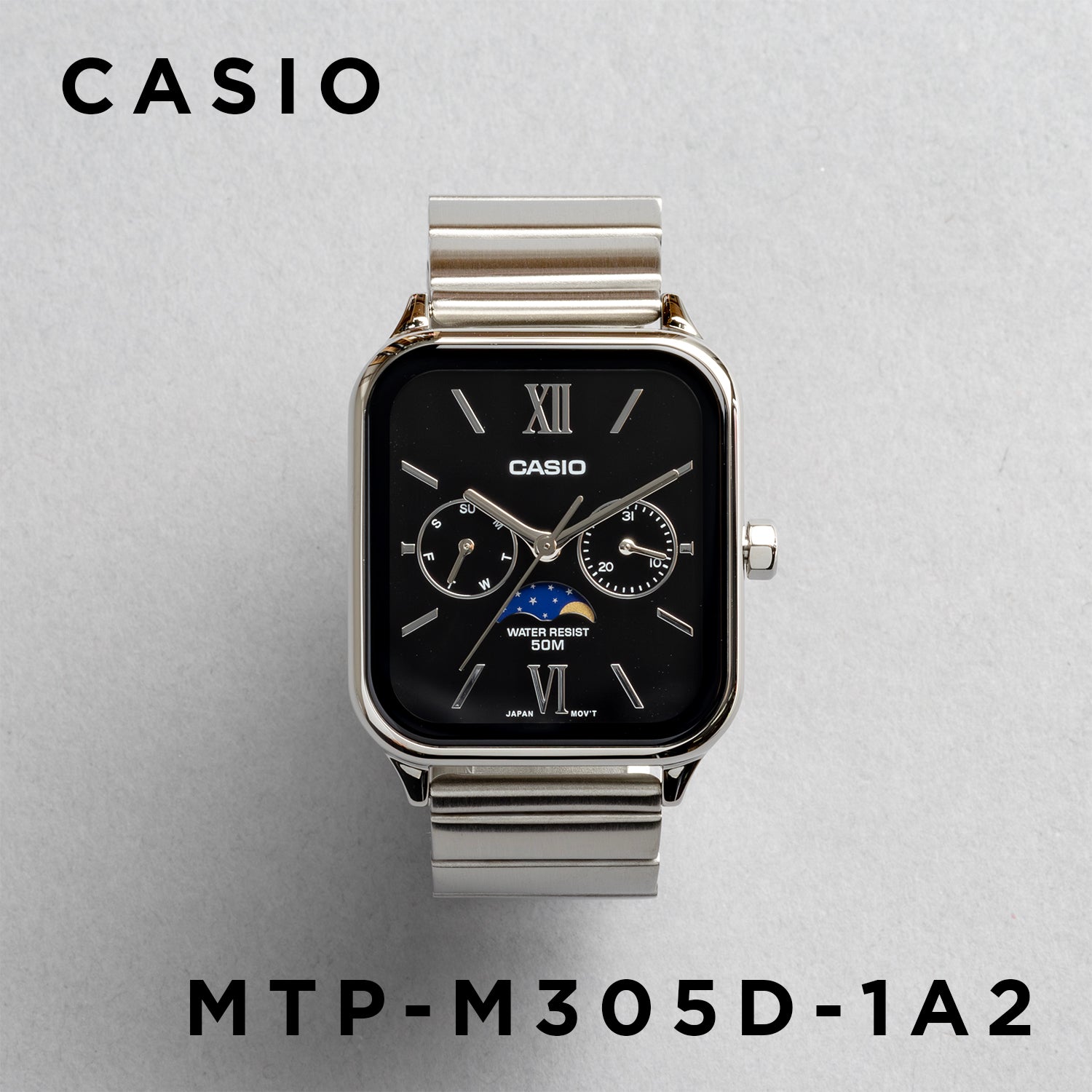 CASIO カシオ MTP-M305D-1A2 シルバー ブラック文字盤 アナログ メンズ 腕時計 正面