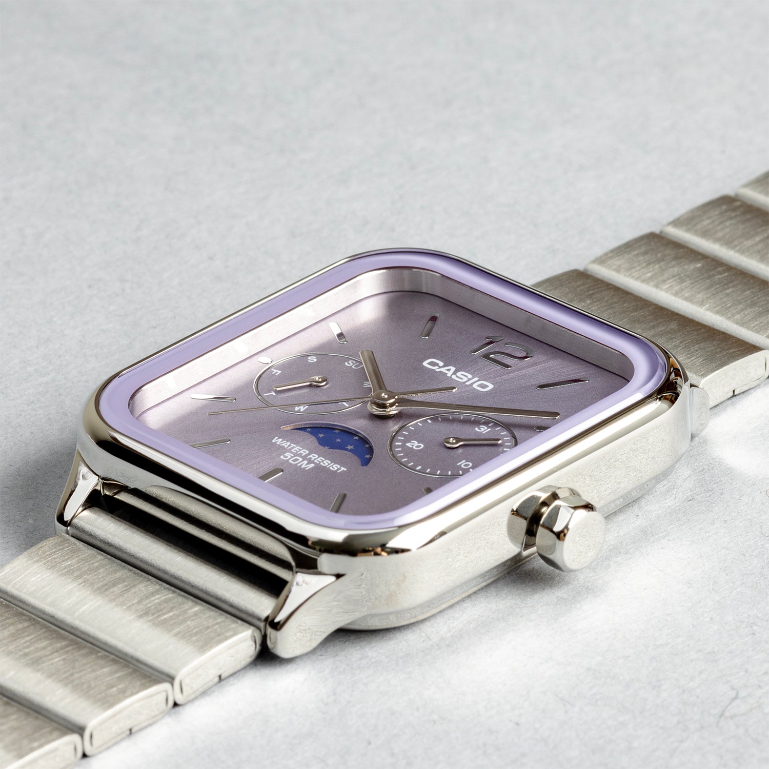 CASIO カシオ MTP-M305D-6A シルバー パープル文字盤 アナログ メンズ 腕時計 斜め