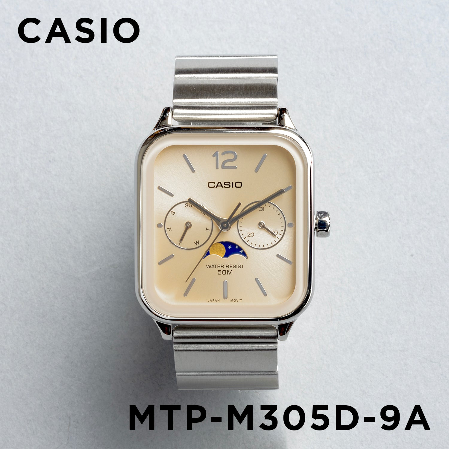CASIO カシオ MTP-M305D-9A シルバー ベージュ文字盤 アナログ メンズ 腕時計 正面