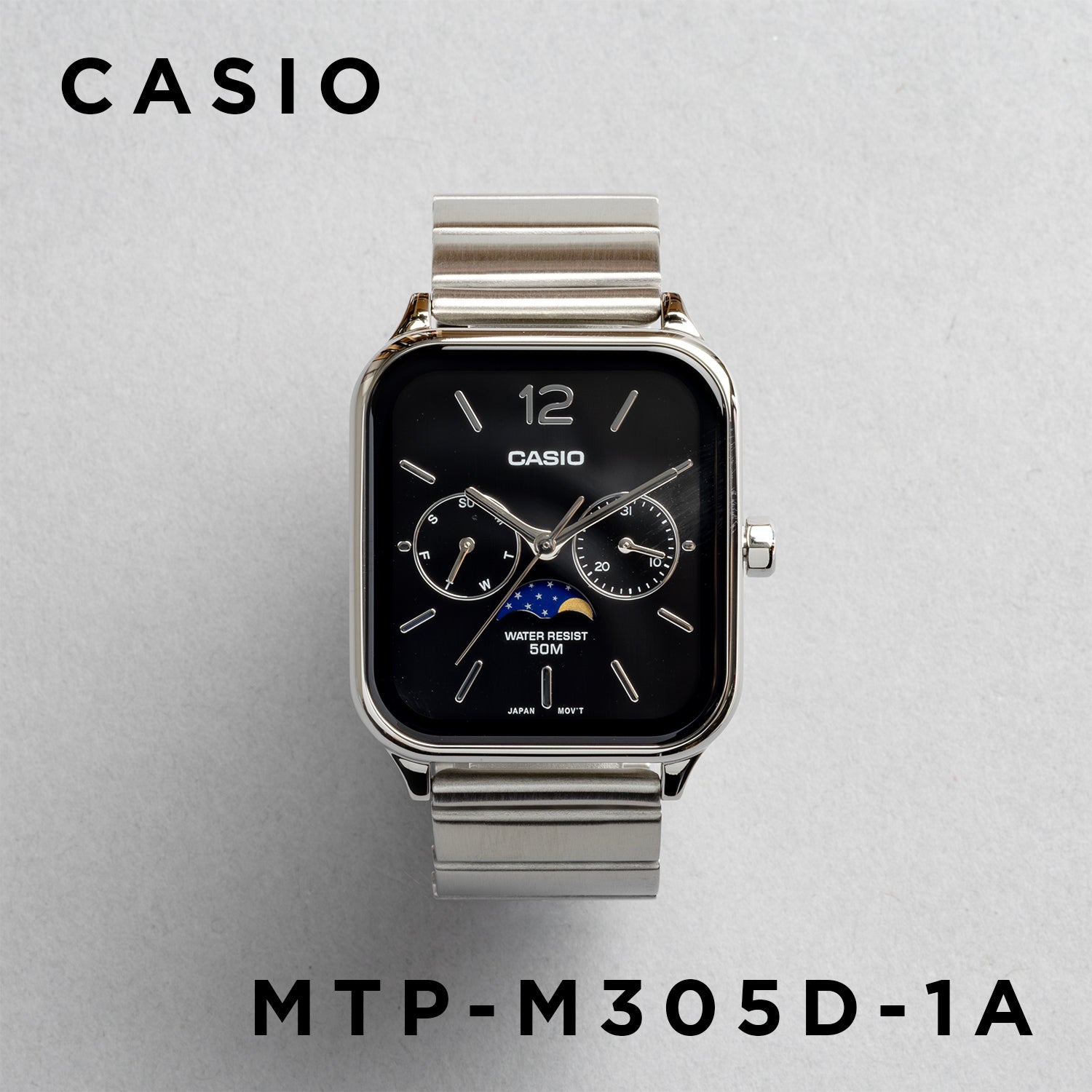 CASIO カシオ MTP-M305D-1A シルバー ブラック文字盤 アナログ メンズ 腕時計 正面