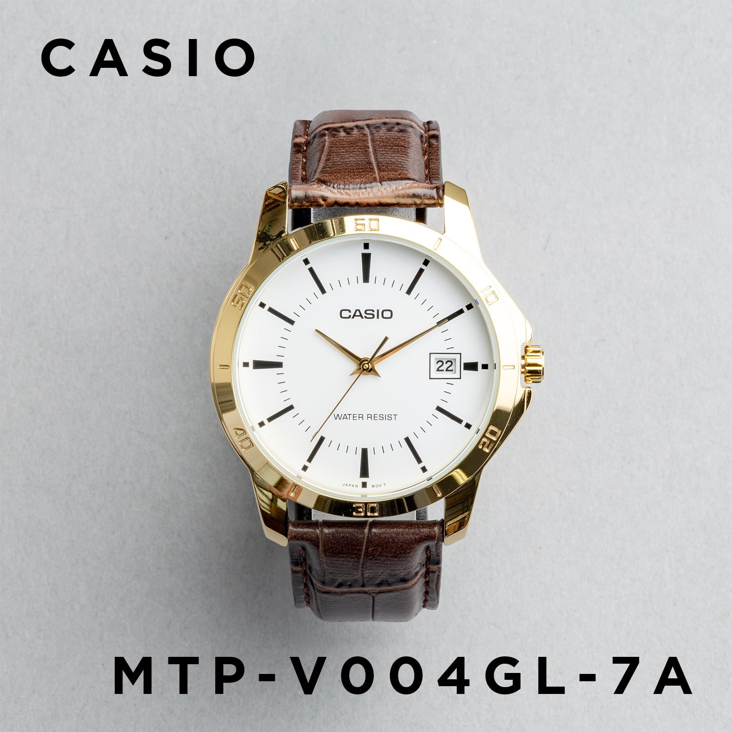 CASIO カシオ MTP-V004GL-7A ブラウン ホワイト文字盤 アナログ メンズ 腕時計 正面