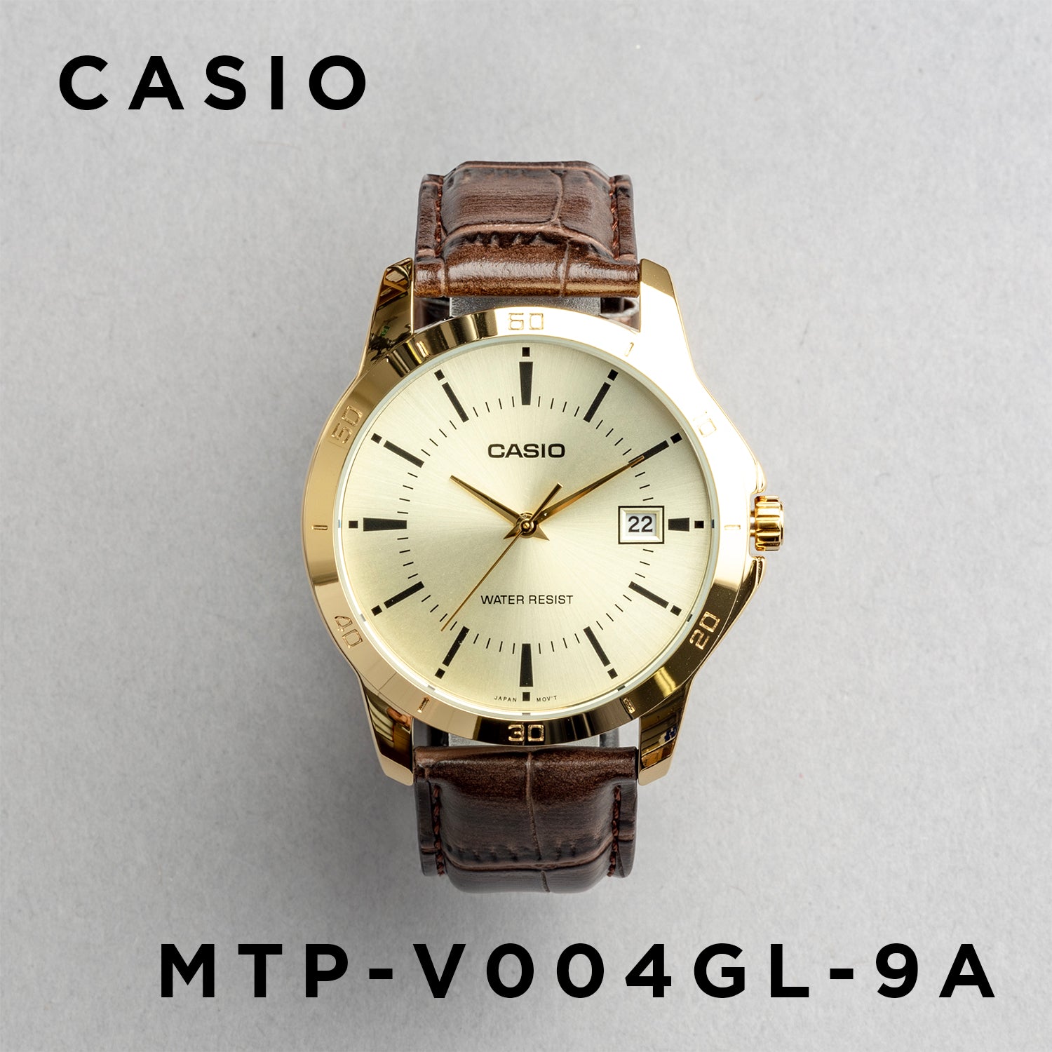 CASIO カシオ MTP-V004GL-9A ブラウン ゴールド文字盤 アナログ メンズ 腕時計 正面