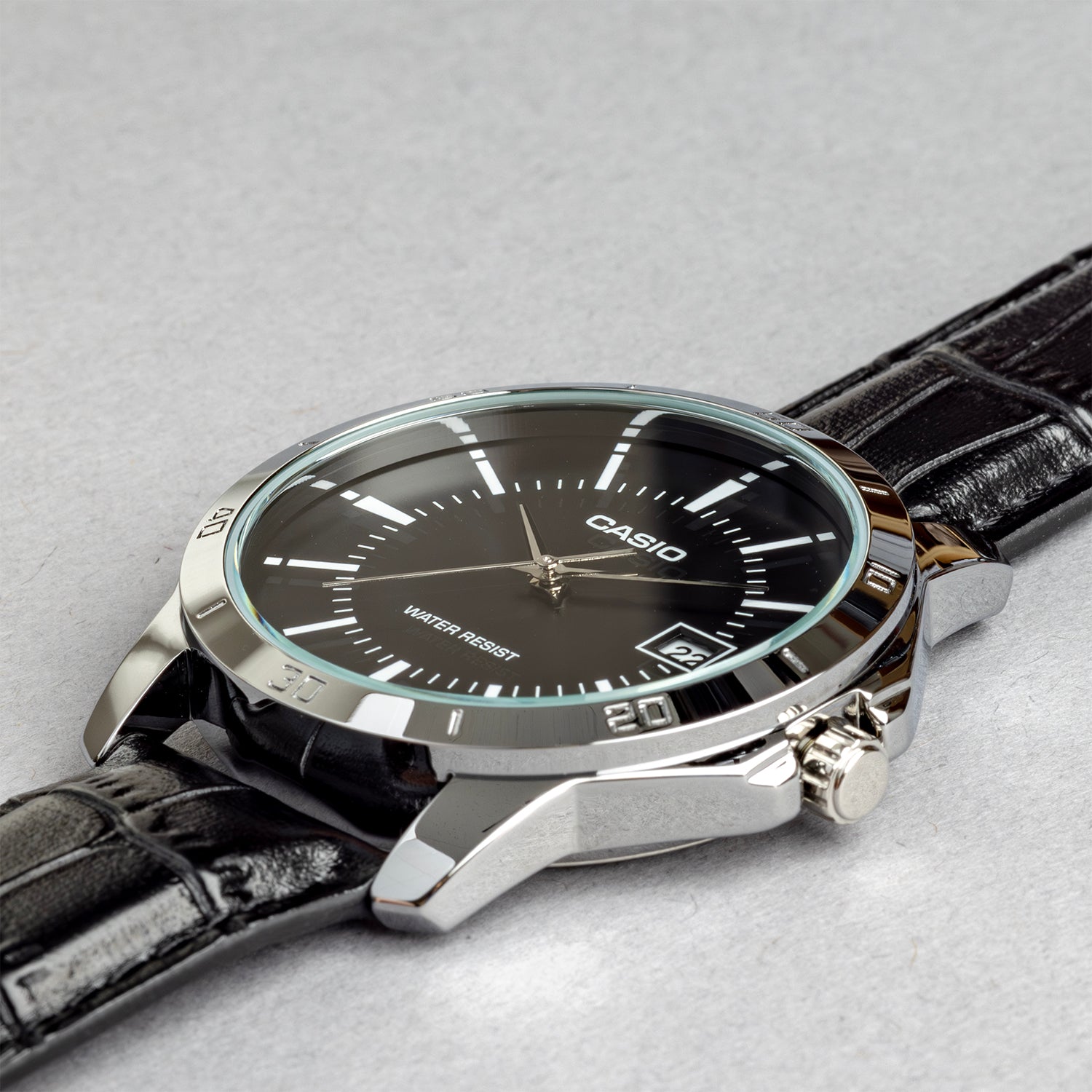 CASIO カシオ MTP-V004L-1A ブラック ブラック文字盤 アナログ メンズ 腕時計 斜め