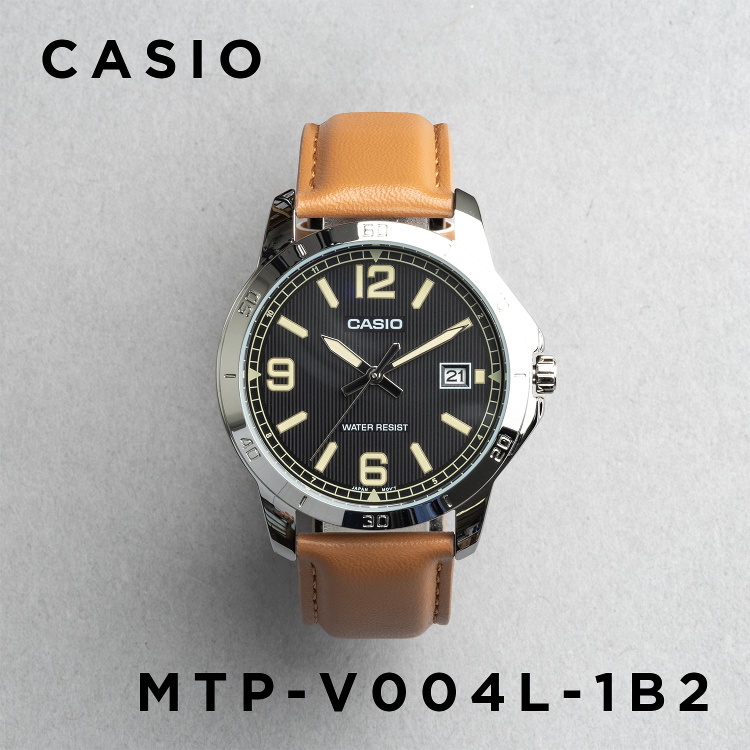 CASIO カシオ MTP-V004L-1B2 ブラウン ブラック文字盤 アナログ メンズ 腕時計 正面