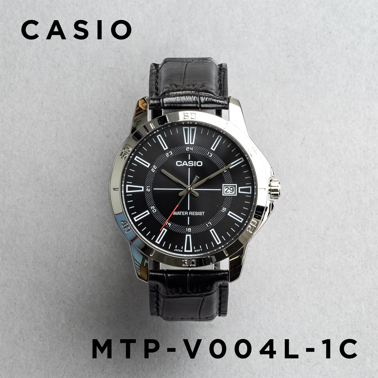 CASIO カシオ MTP-V004L-1C ブラック ブラック文字盤 アナログ メンズ 腕時計 正面
