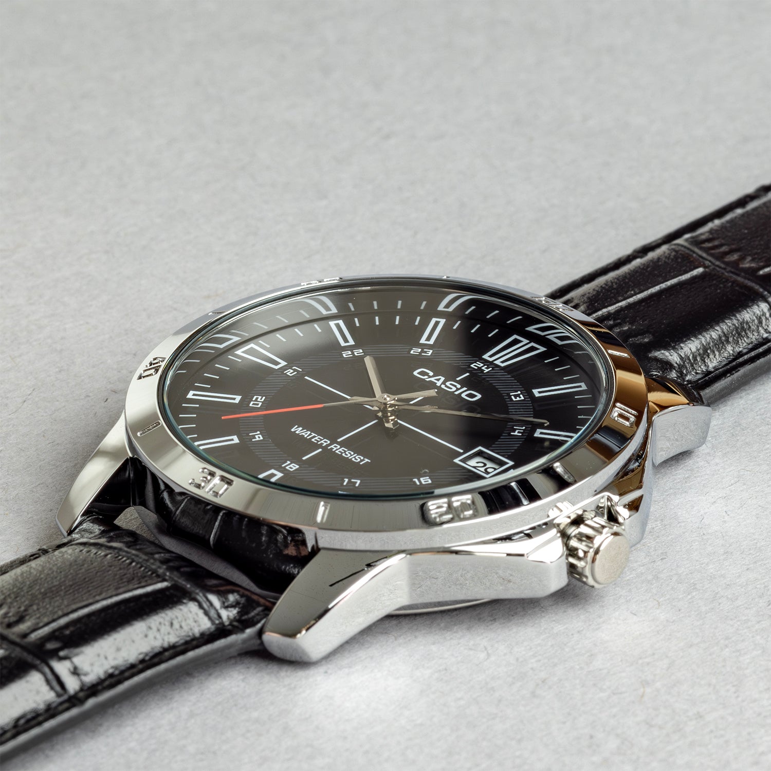 CASIO カシオ MTP-V004L-1C ブラック ブラック文字盤 アナログ メンズ 腕時計 斜め