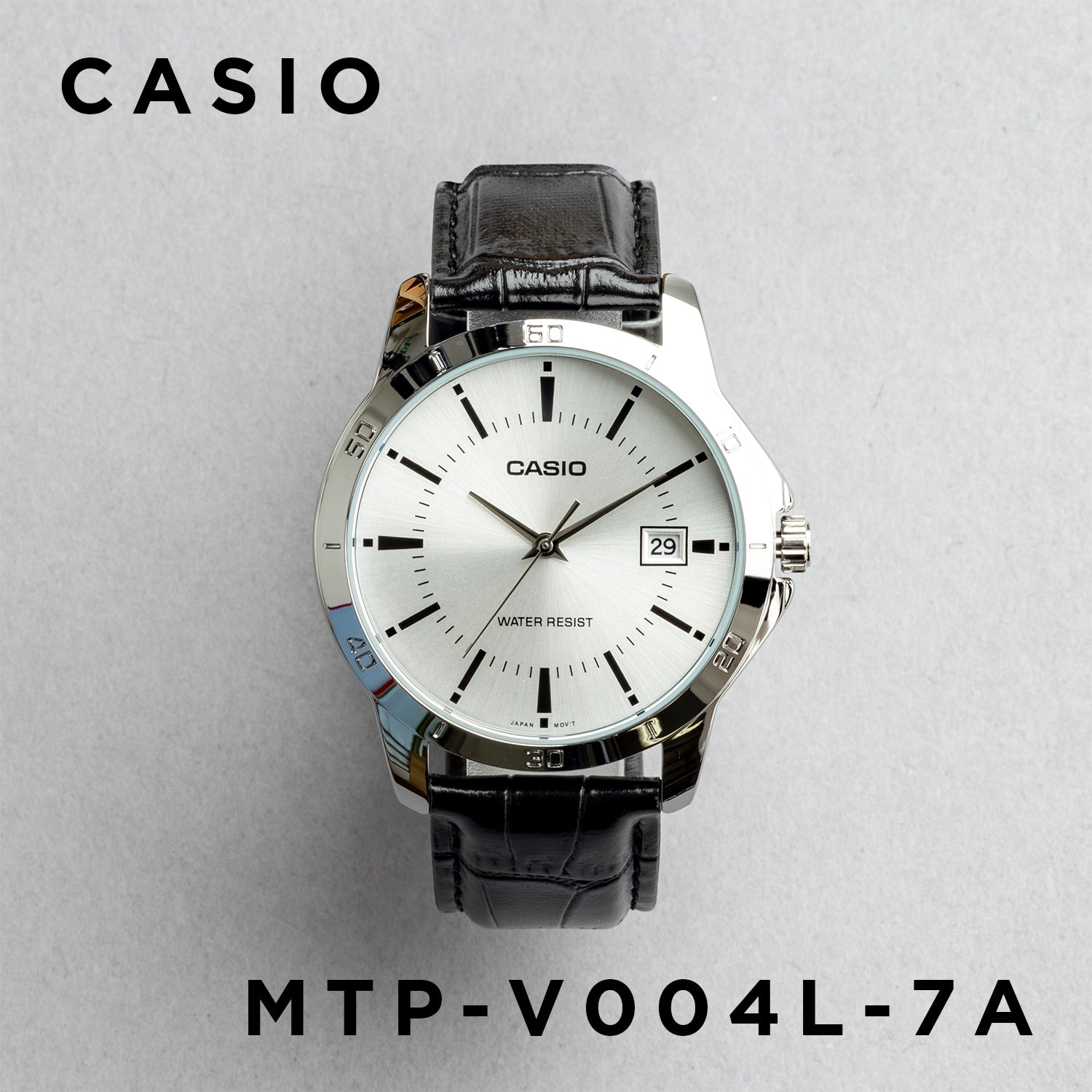 CASIO カシオ MTP-V004L-7A ブラック シルバー文字盤 アナログ メンズ 腕時計 正面