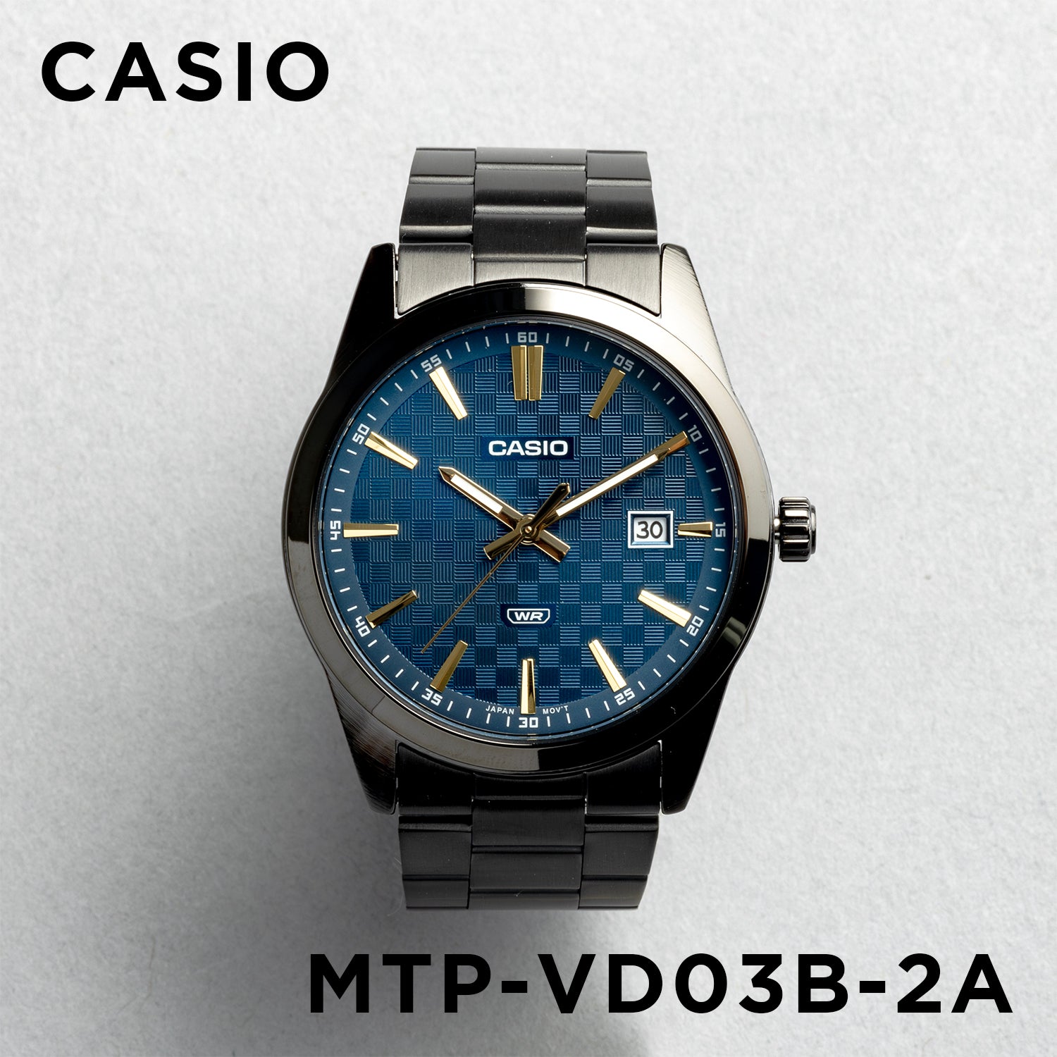 CASIO カシオ MTP-VD03B-2A ブラック ブルー文字盤 アナログ メンズ 腕時計 正面