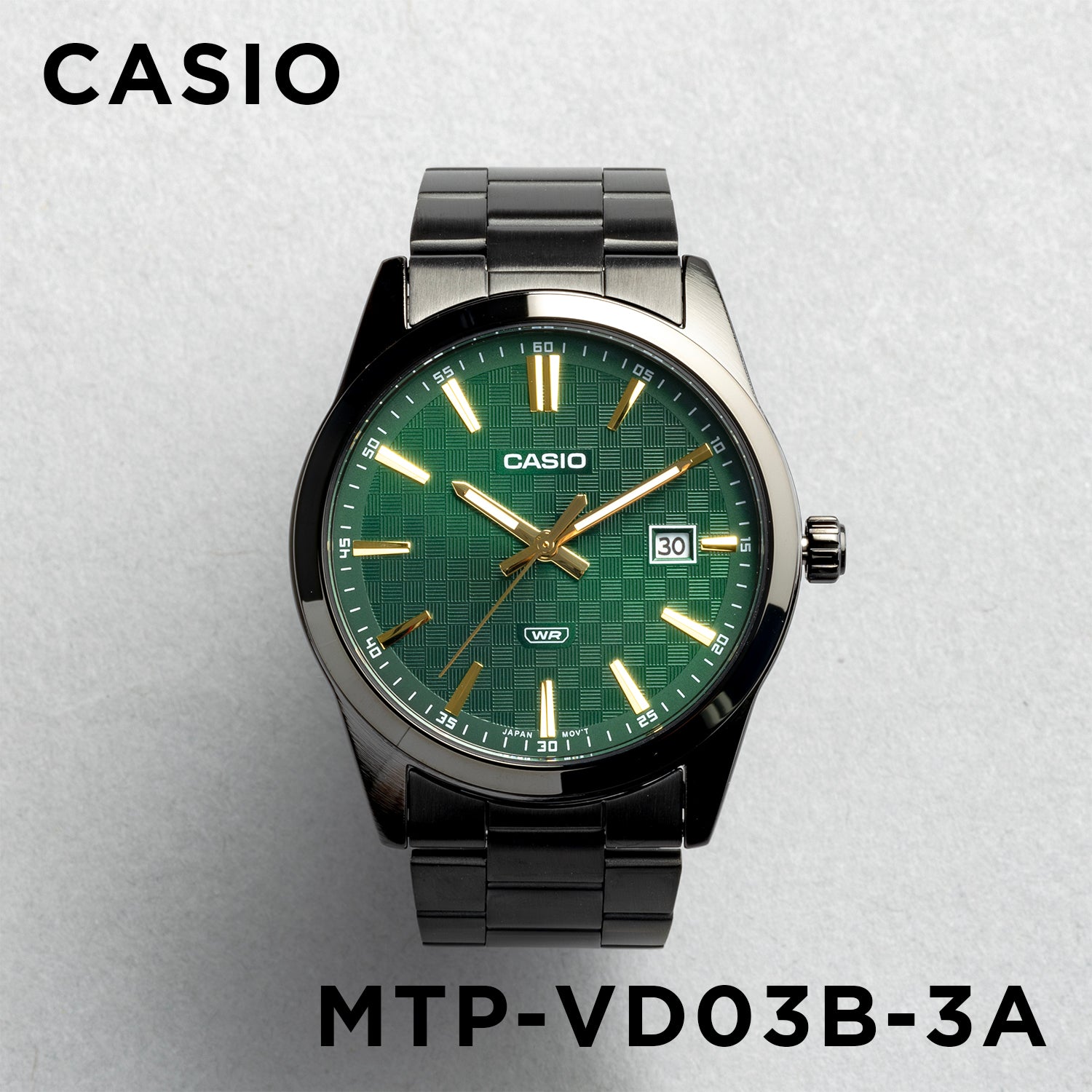 CASIO カシオ MTP-VD03B-3A ブラック グリーン文字盤 アナログ メンズ 腕時計 正面