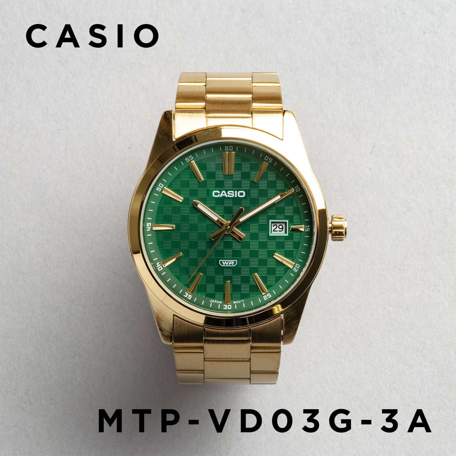 CASIO カシオ MTP-VD03G-3A ゴールド グリーン文字盤 アナログ メンズ 腕時計 正面