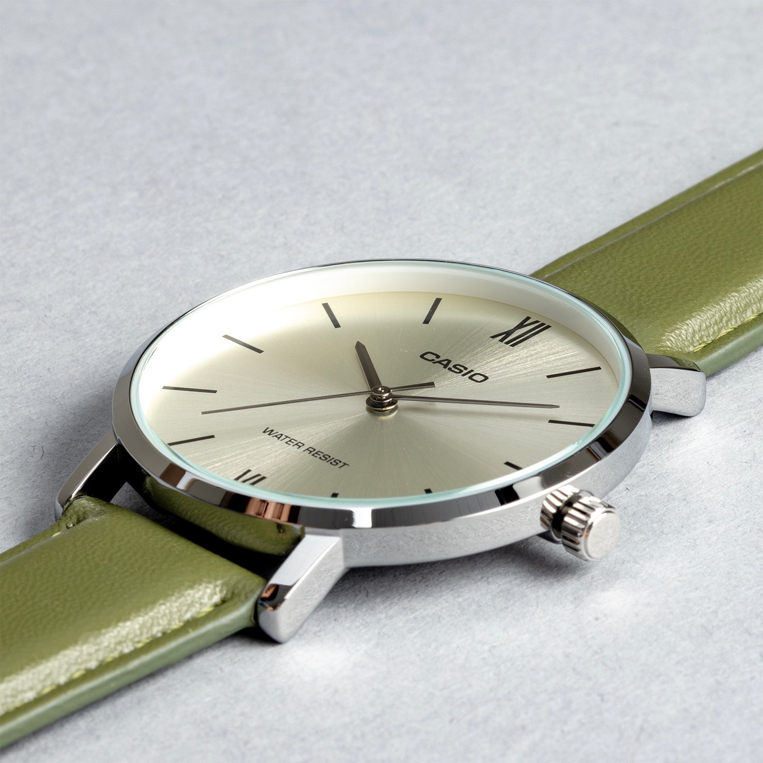 CASIO カシオ MTP-VT01L-3B グリーン シルバー文字盤 アナログ ユニセックス 腕時計