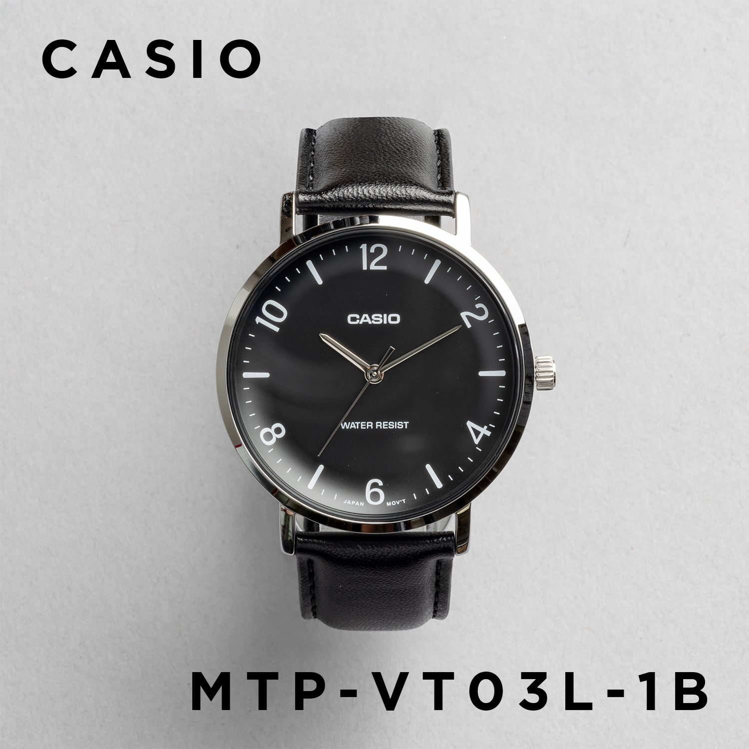 CASIO カシオ MTP-VT03L-1B ブラック ブラック文字盤 アナログ メンズ 腕時計 正面