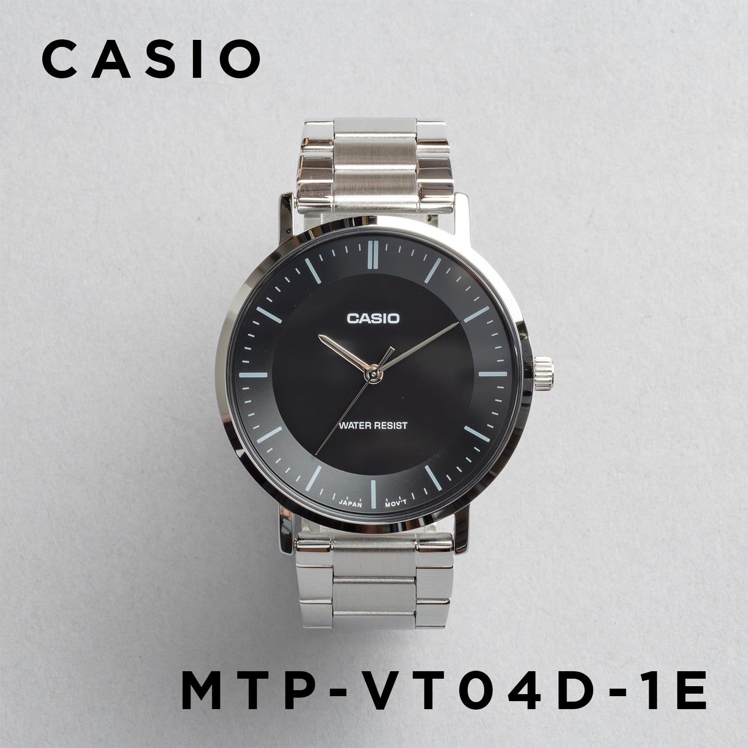 CASIO カシオ MTP‑VT04D‑1E シルバー ブラック文字盤 アナログ メンズ 腕時計 正面