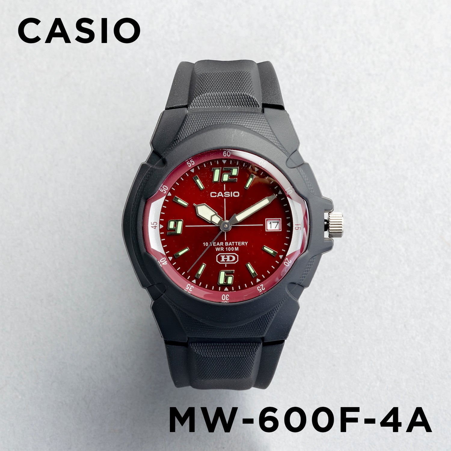 CASIO カシオ MW-600F-4A ブラック レッド文字盤 アナログ メンズ 腕時計