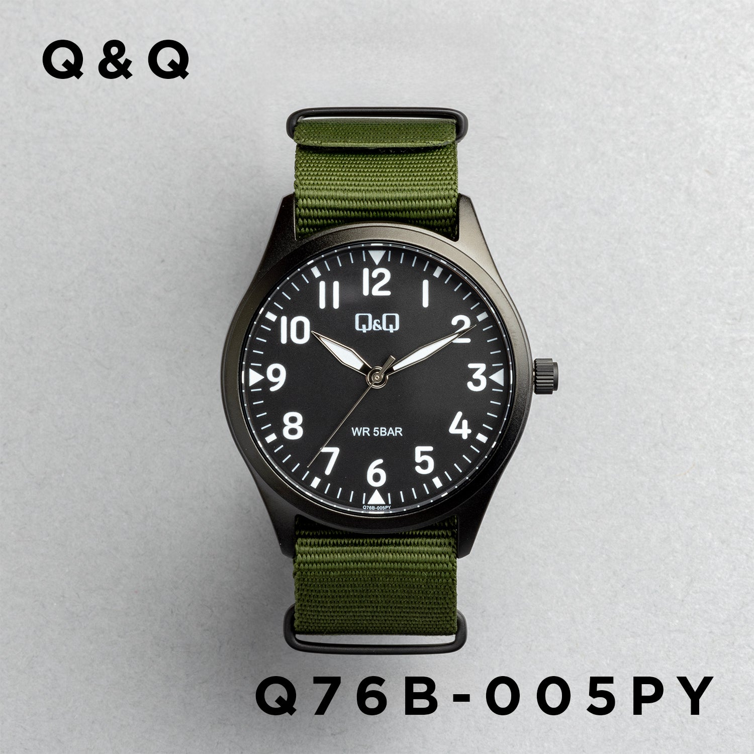 Q&Q QQ Q76B-005PY カーキ ブラック文字盤 アナログ メンズ 腕時計 正面