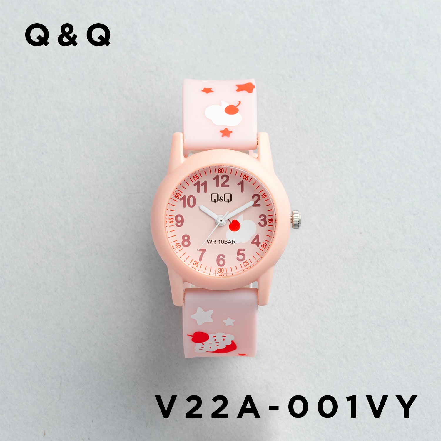 Q&Q QQ V22A-001VY ピンク ピンク文字盤 アナログ キッズ 腕時計 正面